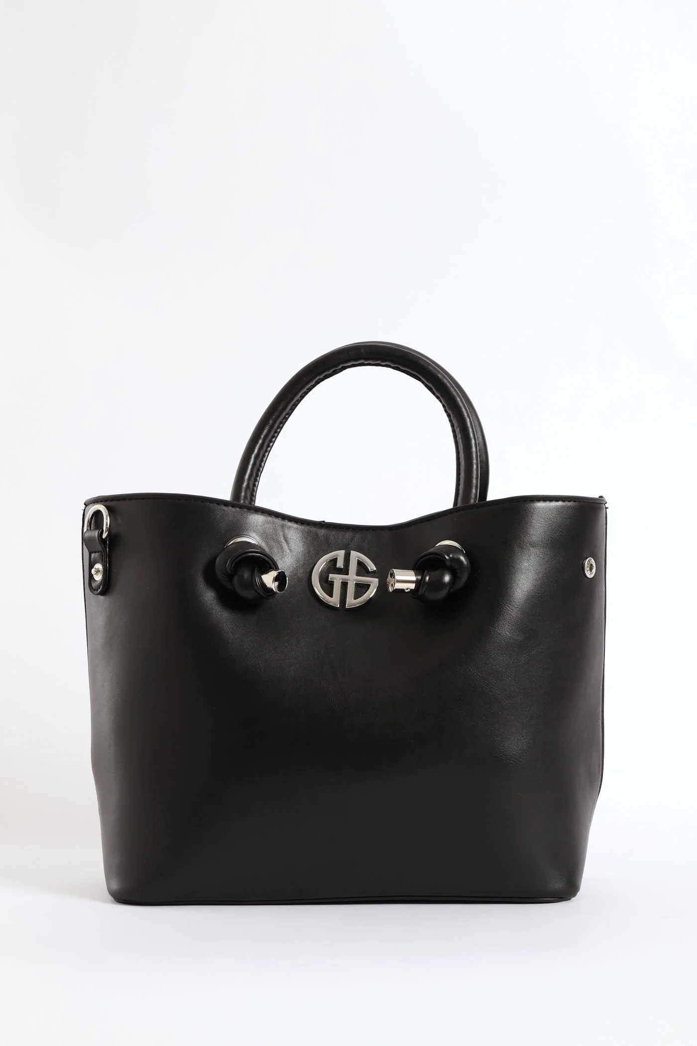 Front Knot Detail Metal Logo Tote Bag - Black/Silver