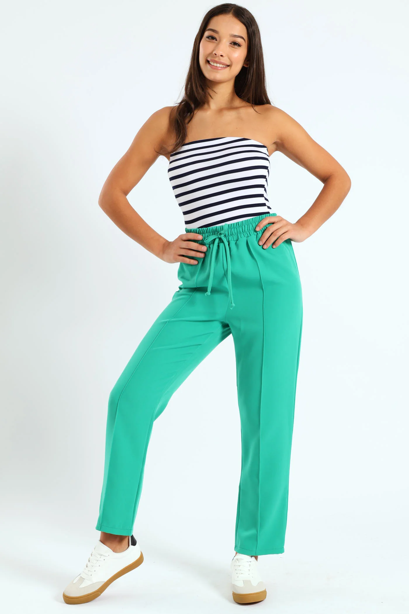 Front Pin Tuck Barbi Slim Leg Pants - Dark Green - Image 3