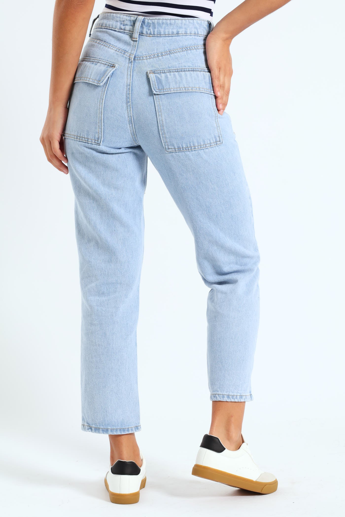Front Seam Cargo Straight Leg Jean - Light Wash - Image 4