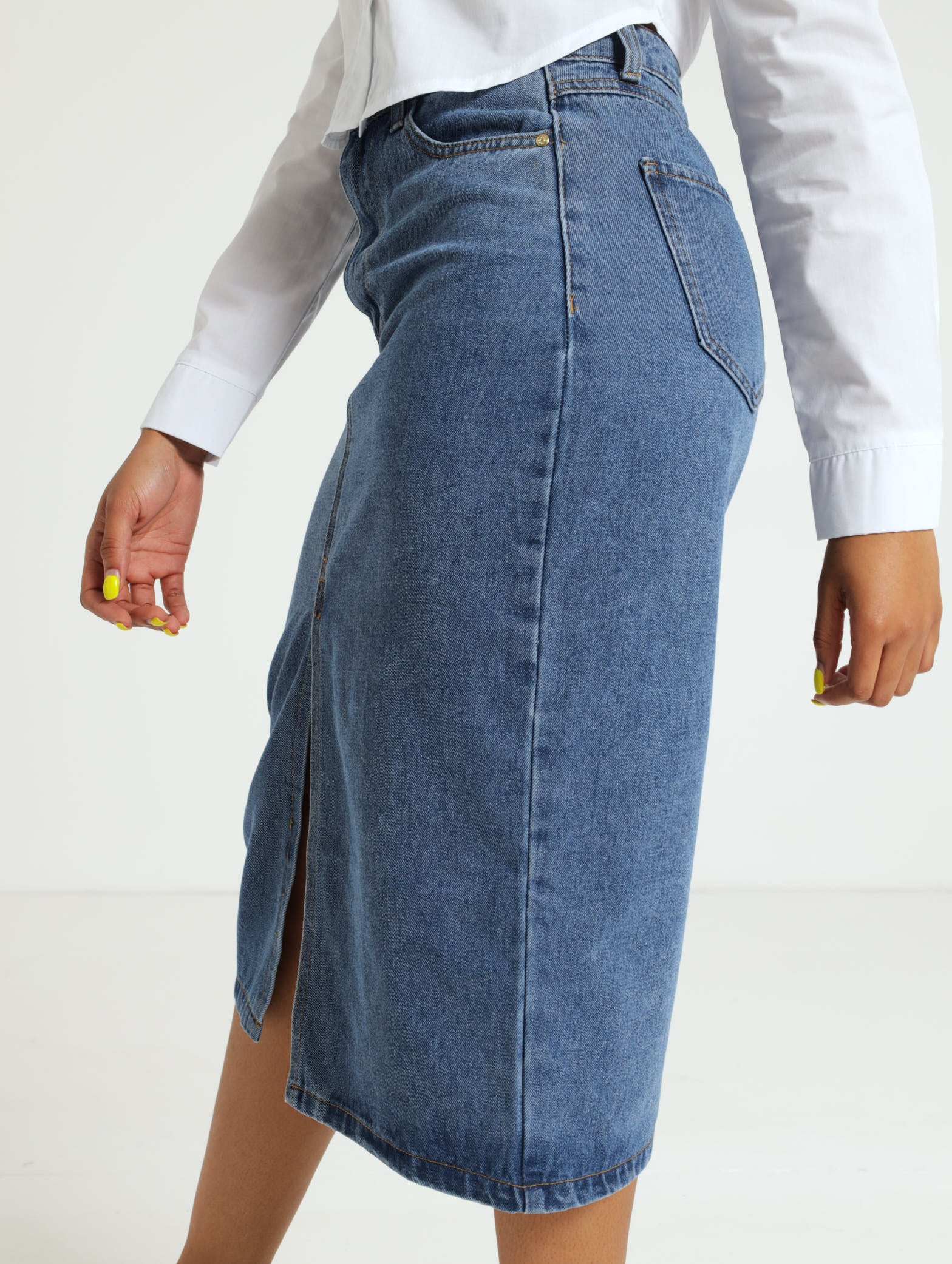 Front Slit Denim Midi Skirt - Image 2