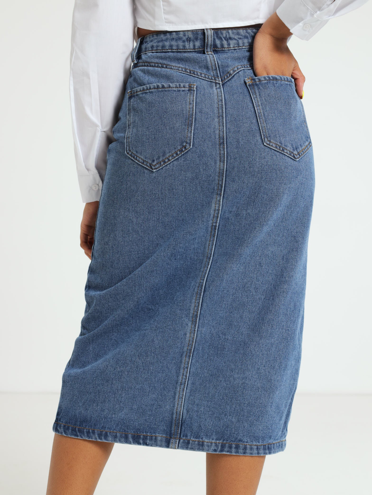 Front Slit Denim Midi Skirt - Image 3