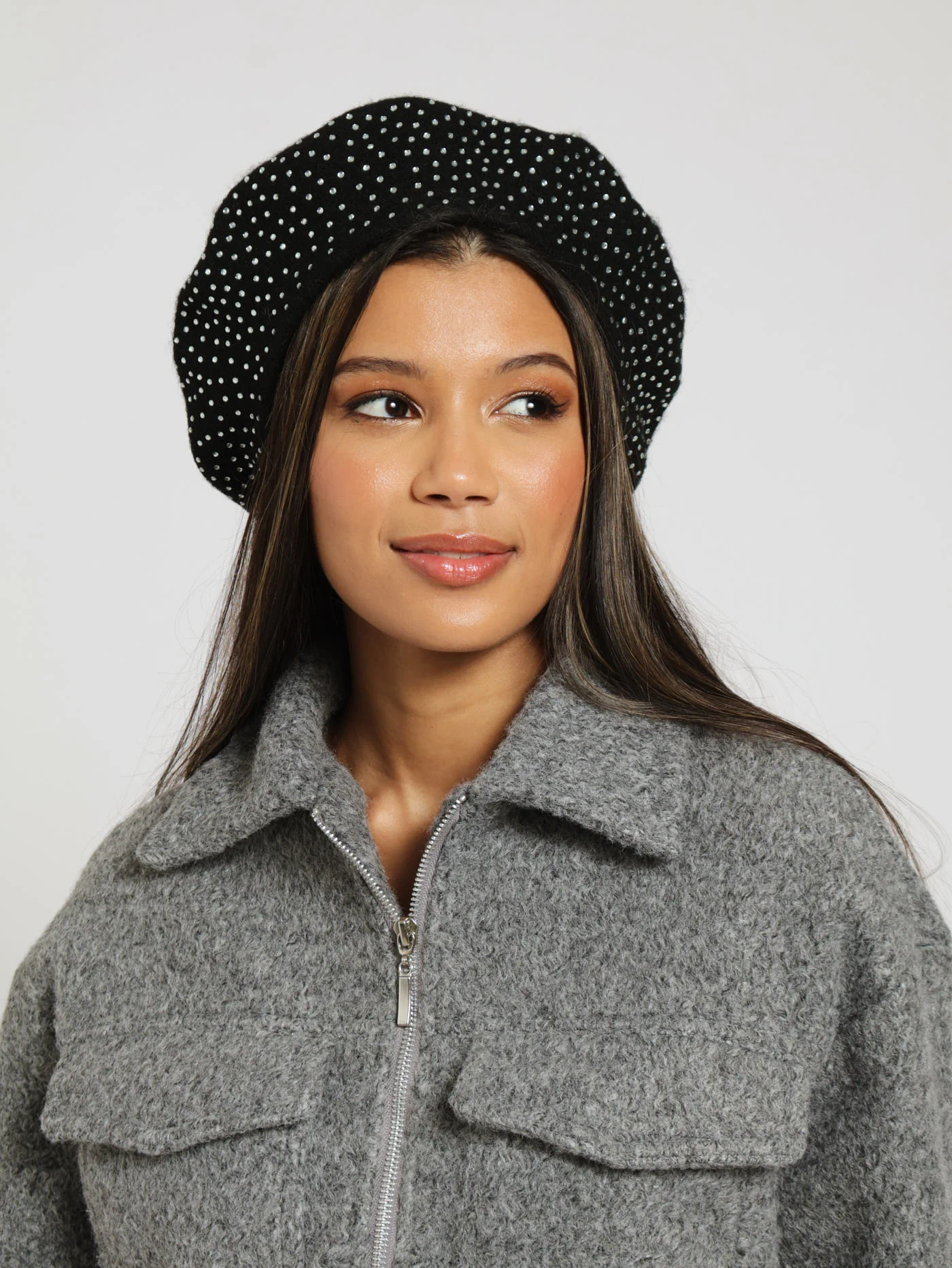 Full Diamante Beret - Silver