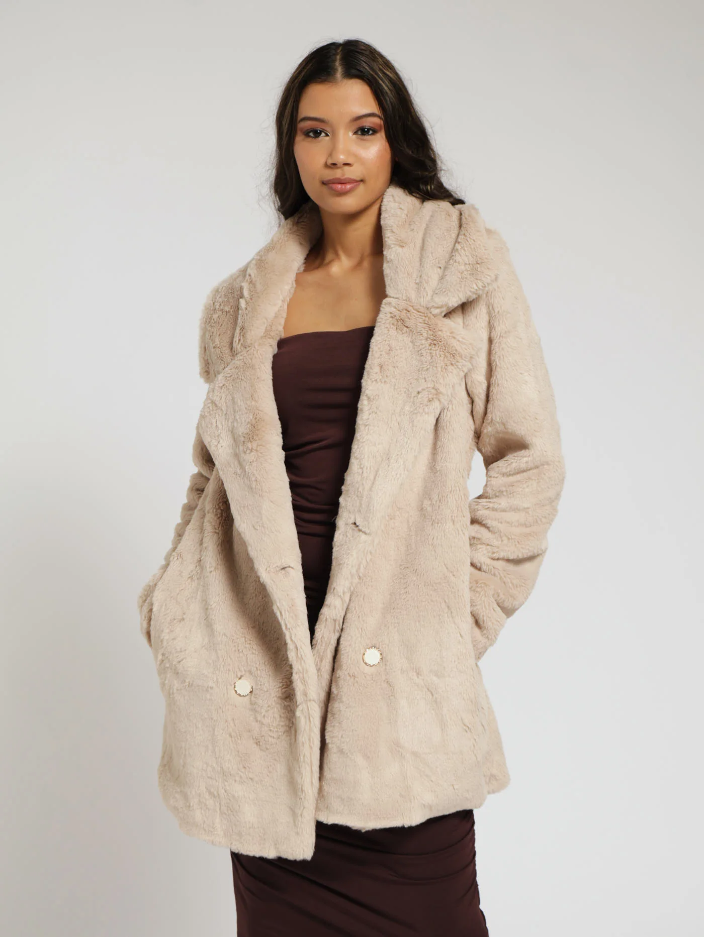 Full Fur Luxe Coat - Stone
