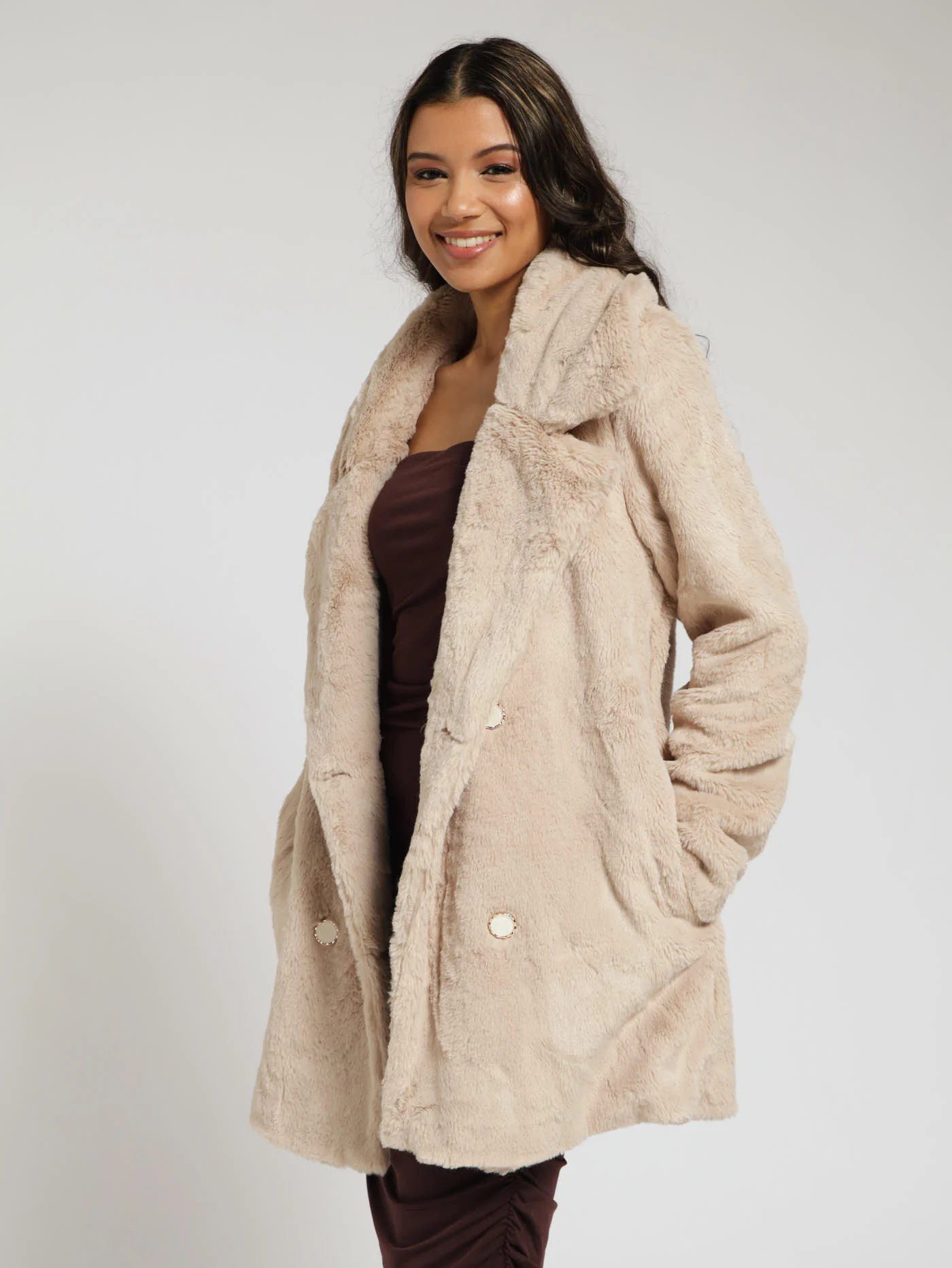 Full Fur Luxe Coat - Stone - Image 2