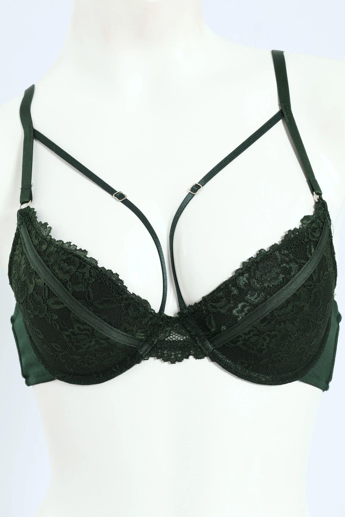 Galoon Lace Strappy Balconette Bra - Emerald