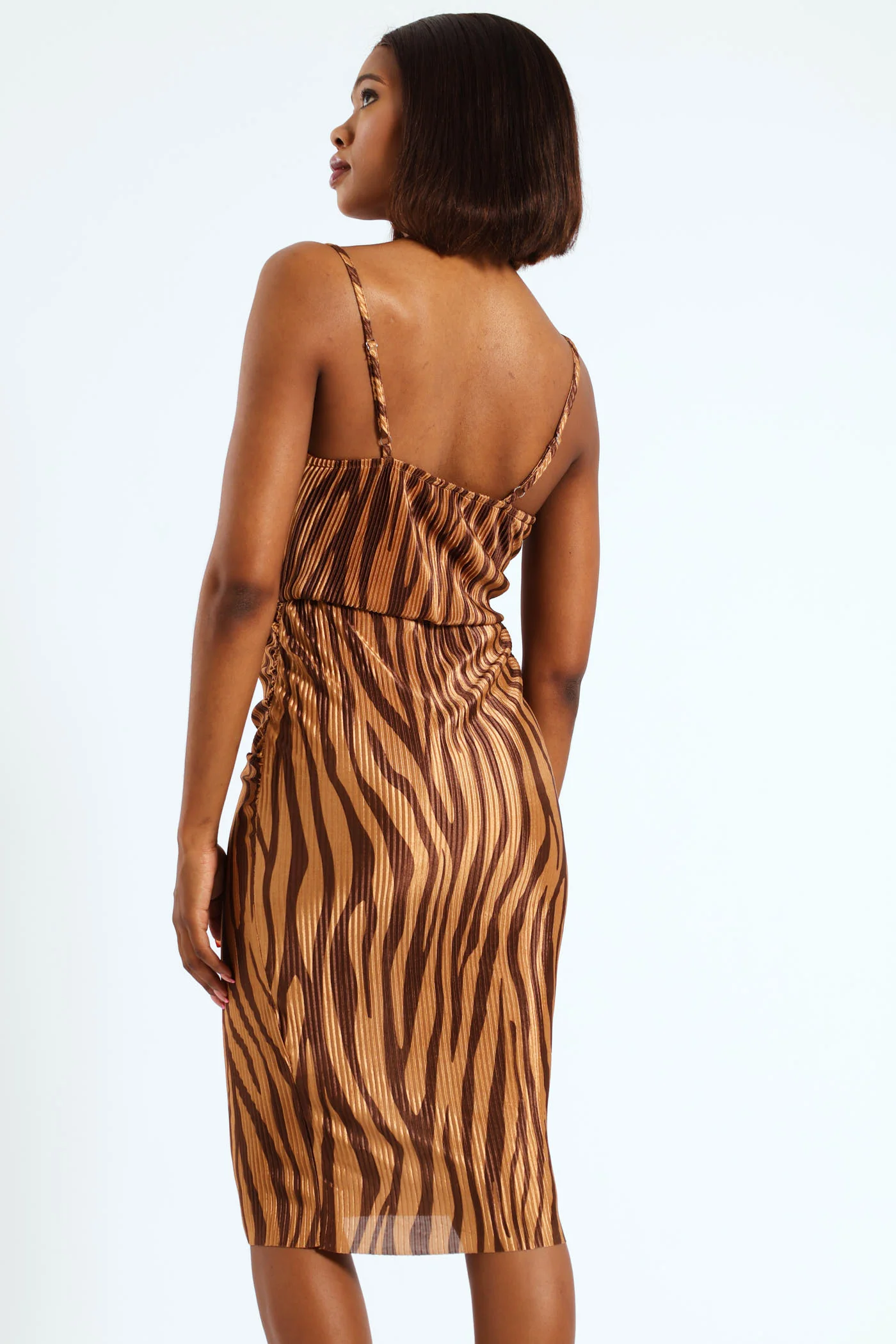 Gauged Skirt Cowl Neck Bodre Dress - Animal - Image 3