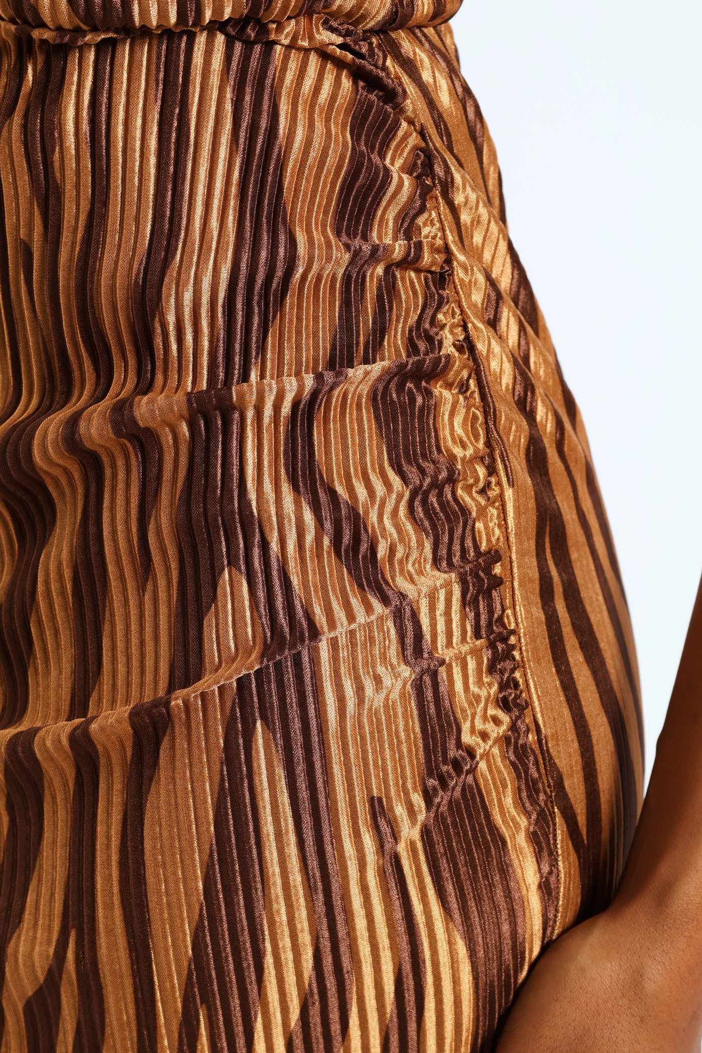 Gauged Skirt Cowl Neck Bodre Dress - Animal - Image 4
