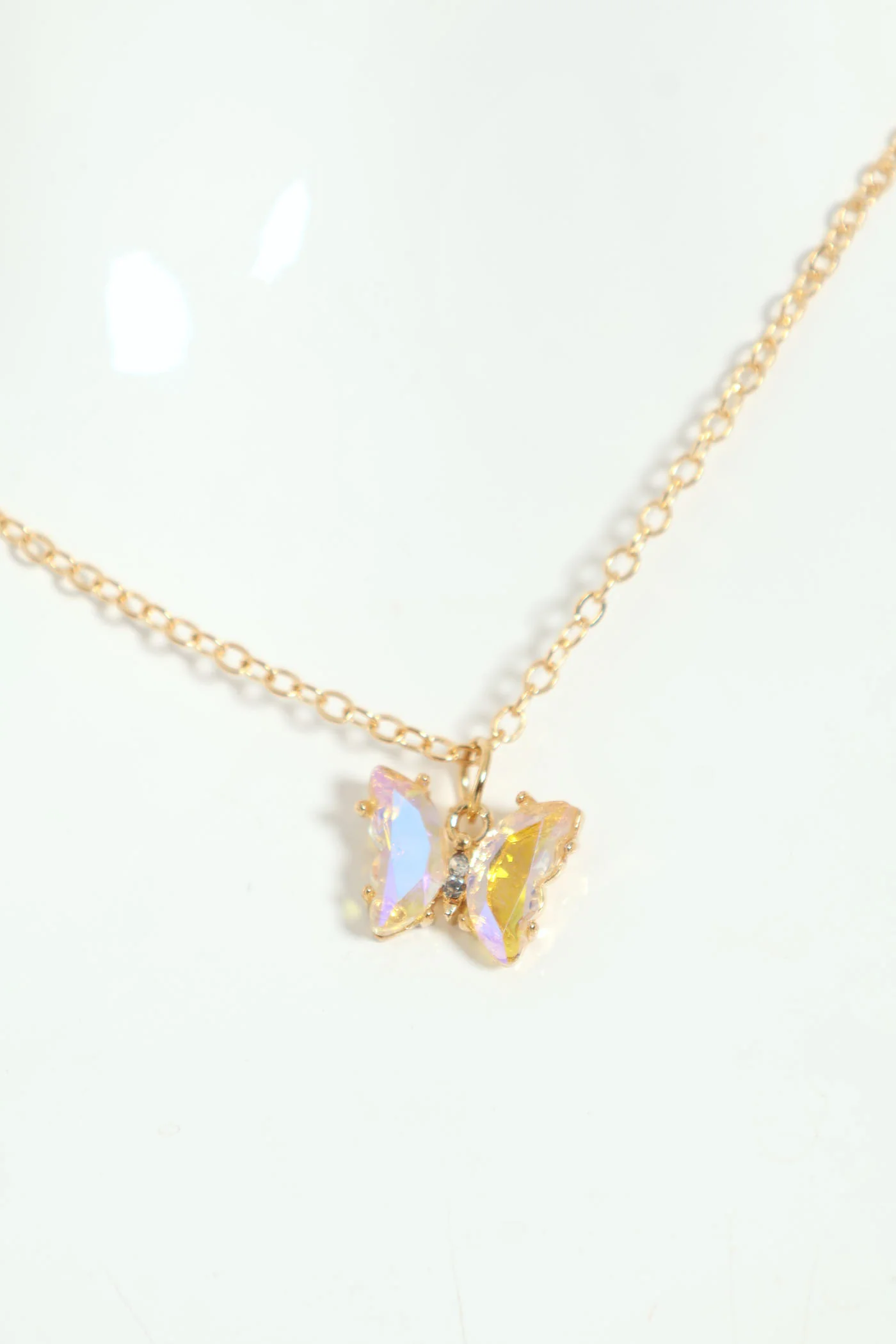 Gem Butterfly Necklace & Matching Earrings - Gold - Image 3
