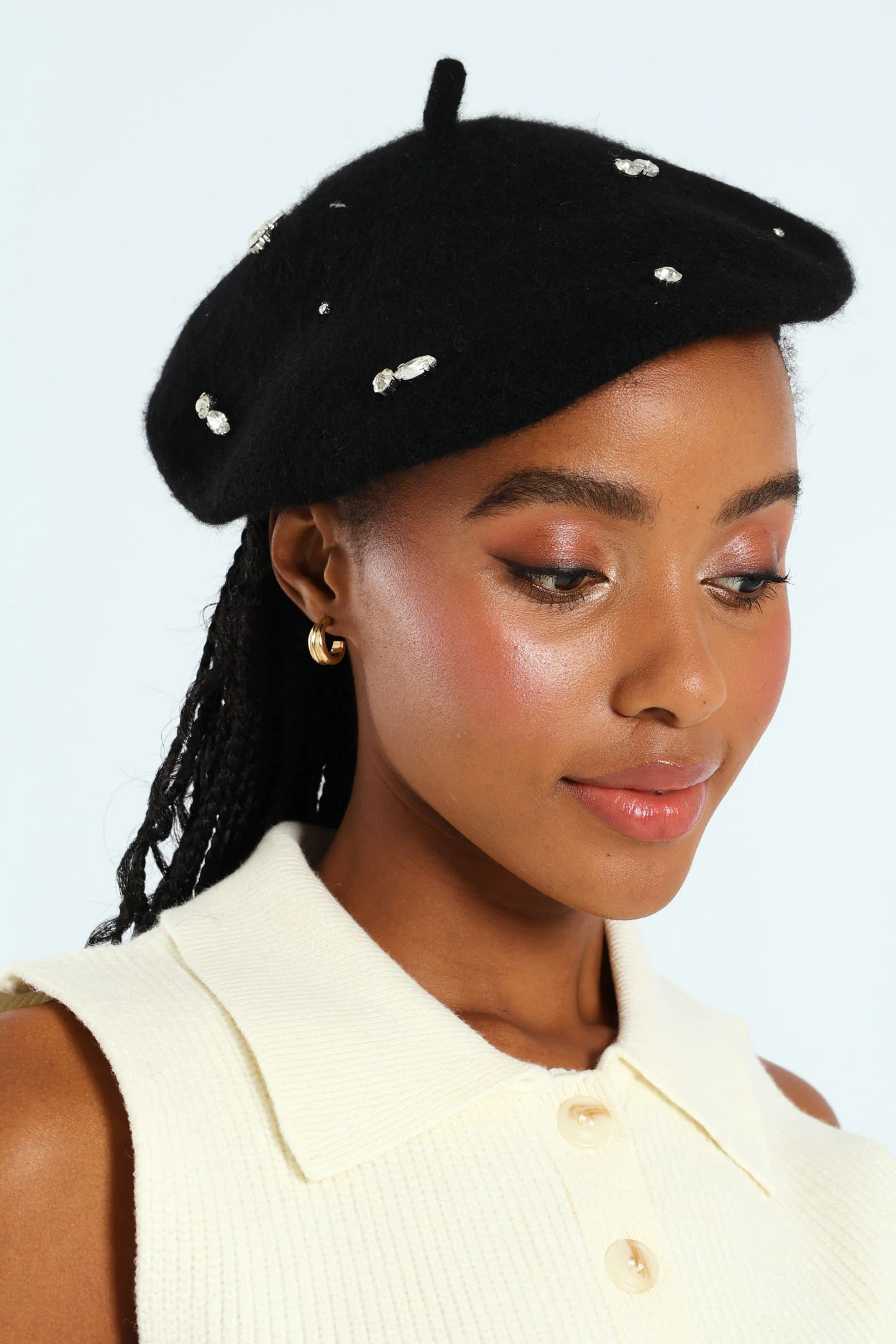 Gem Woolen Knitwear Beret - Black