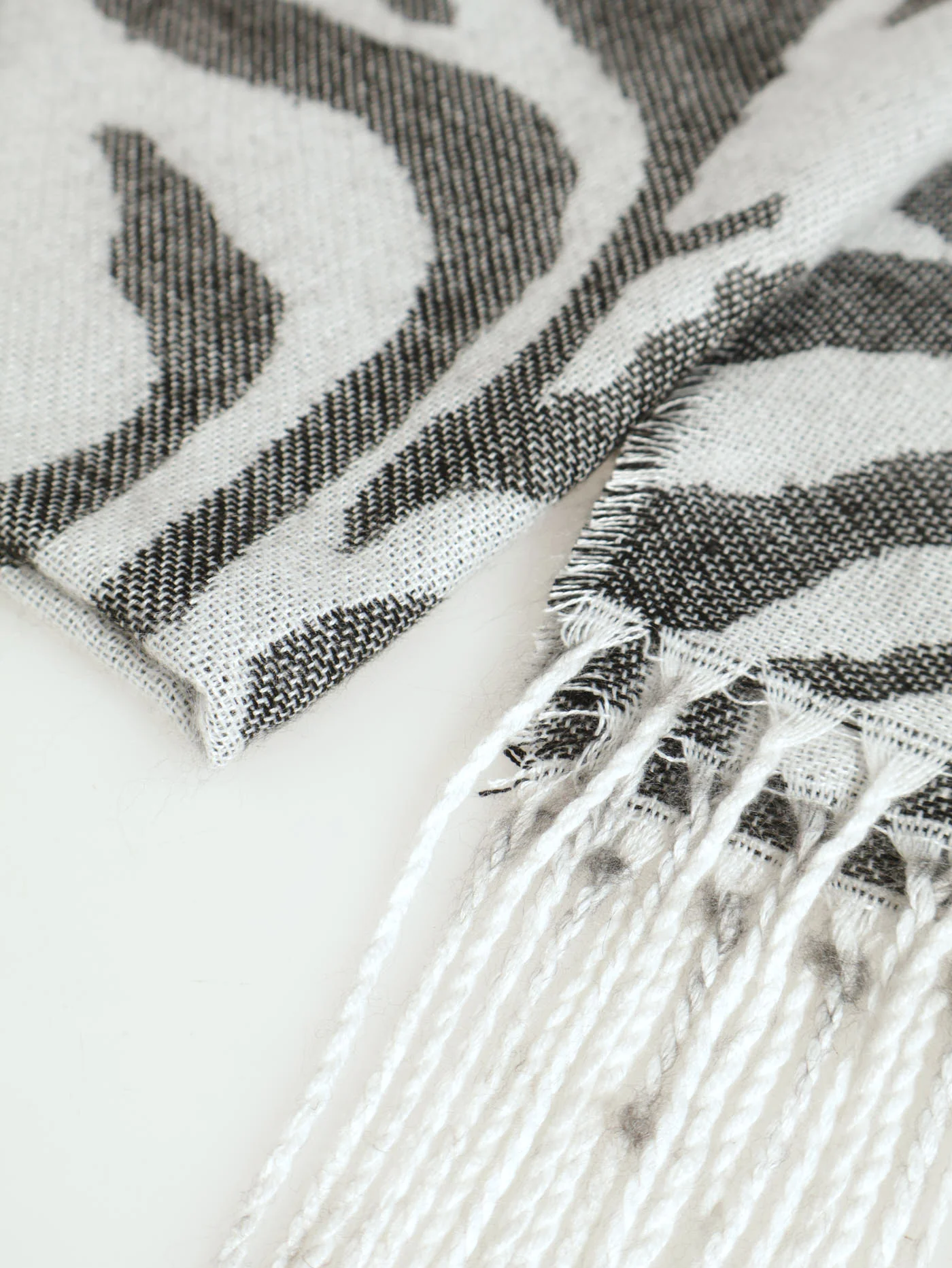 Geo Zebra Tassle Scarf - Black/Cream - Image 3