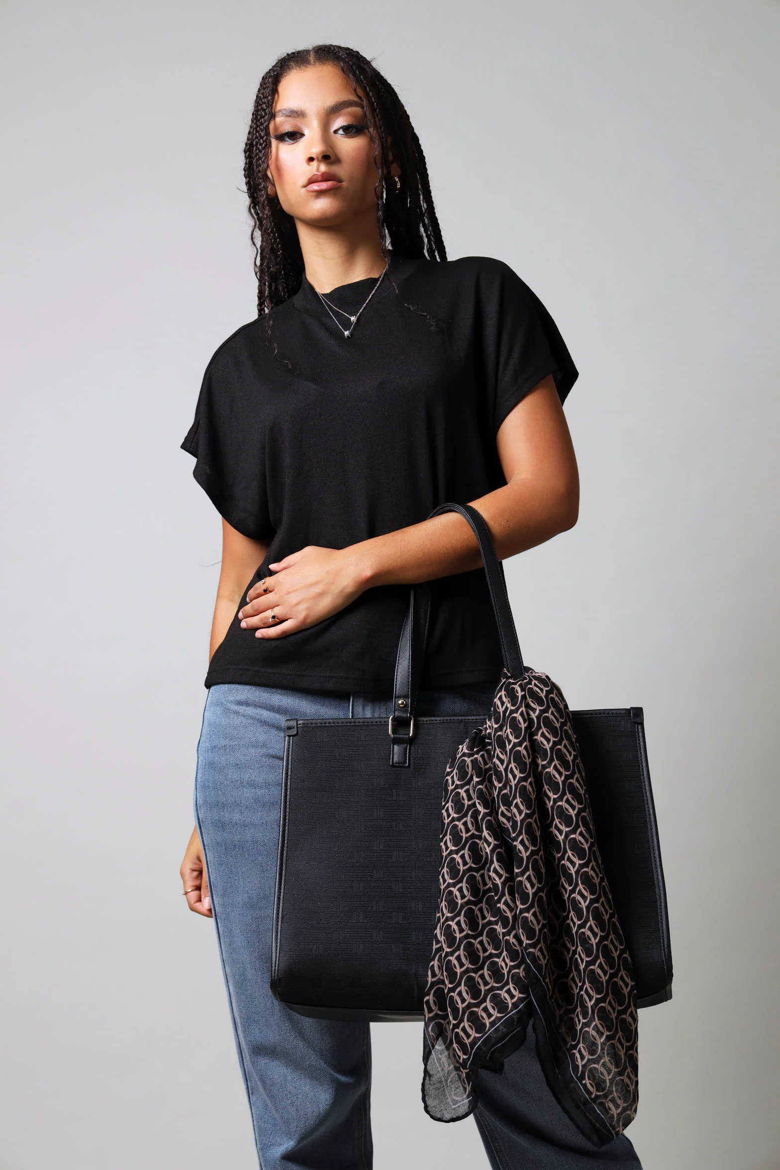 Geometric Monogram Sheer Scarf - Black - Image 3