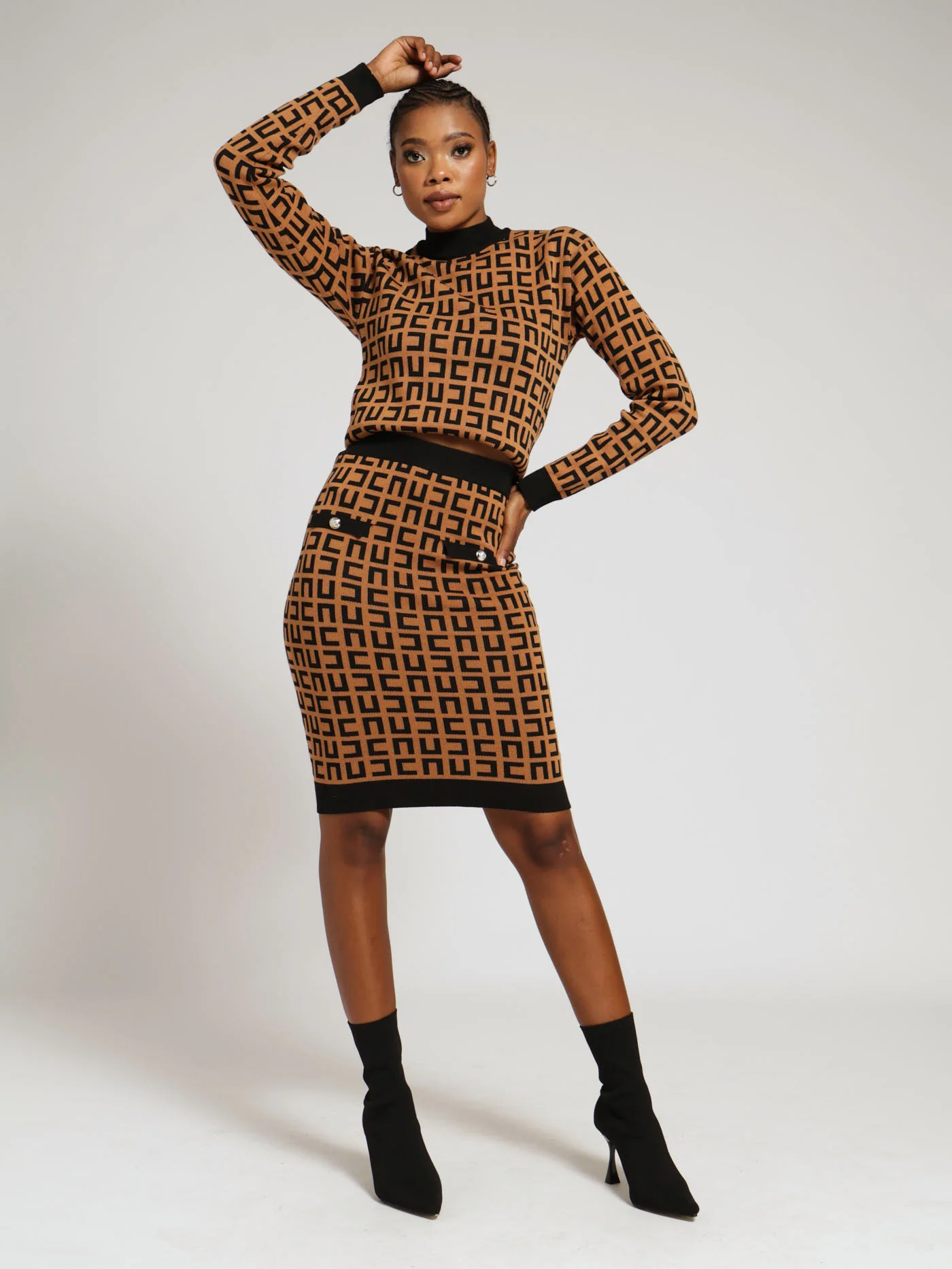 Geometric Print Knitwear Skirt - Image 2