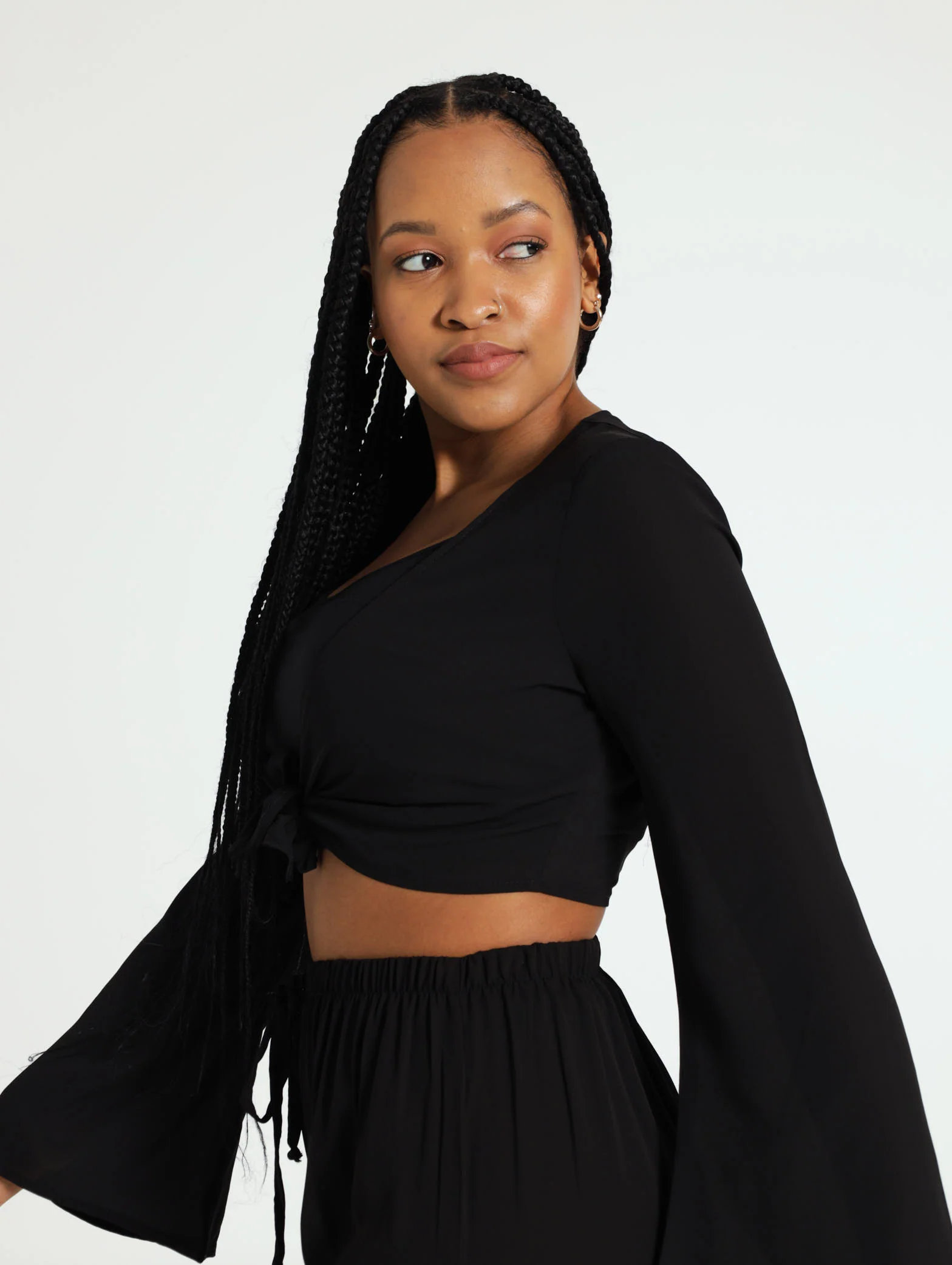 Georgette Bell Sleeve Cropped Tie Top - Image 3