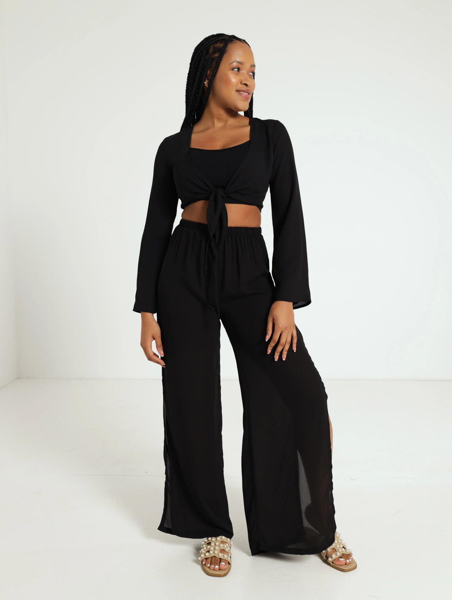 Georgette Drawstring Black Pants - Image 2