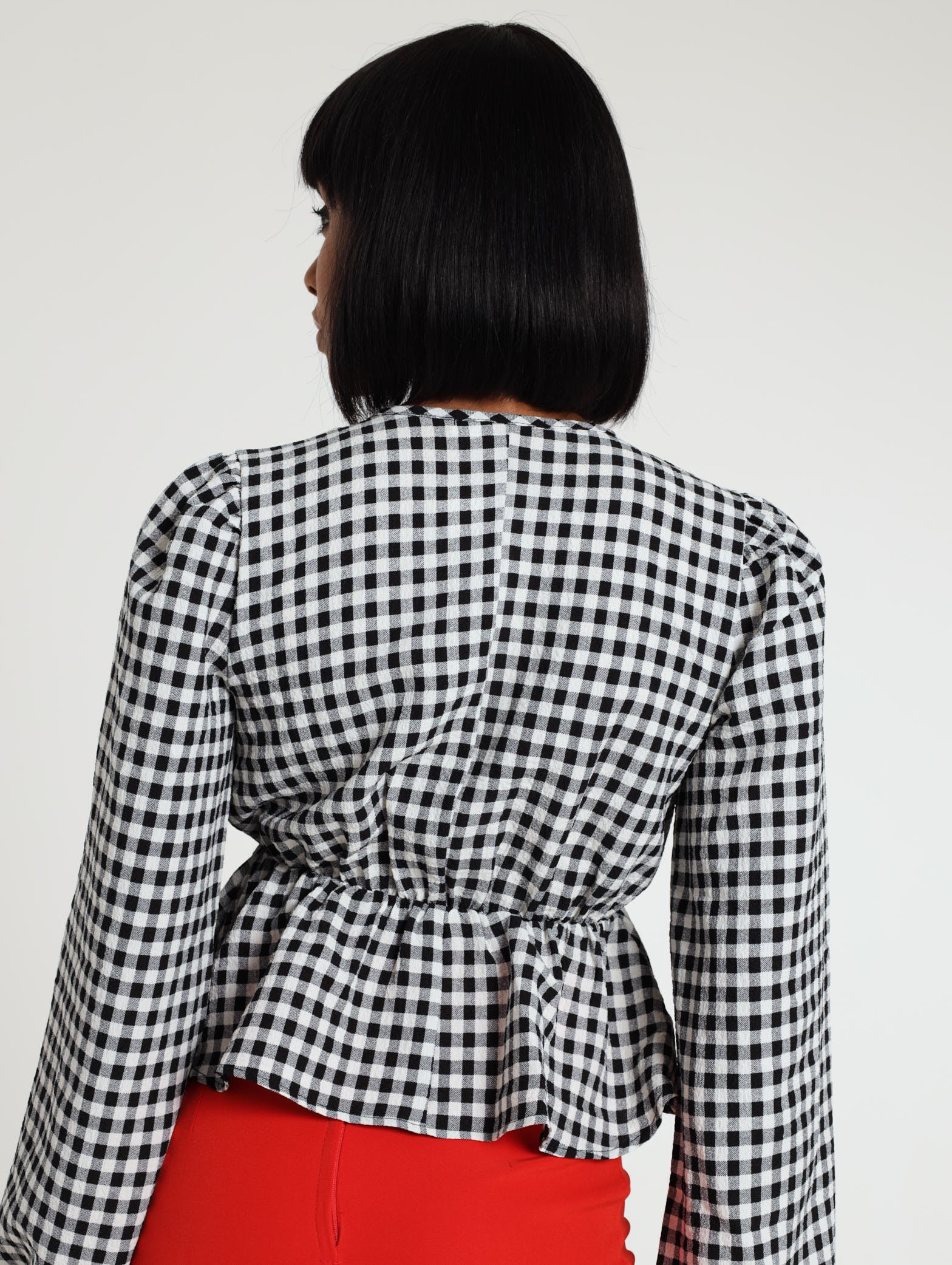 Gingham Elastic Waist Blouse - Image 4