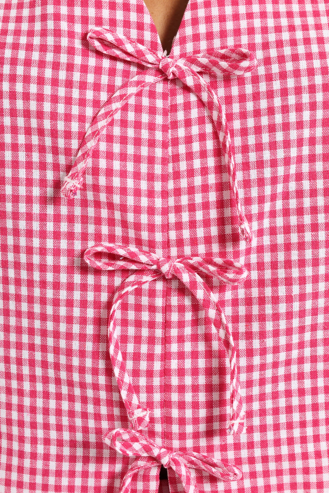 Gingham Print Tie Top - Pink - Image 4