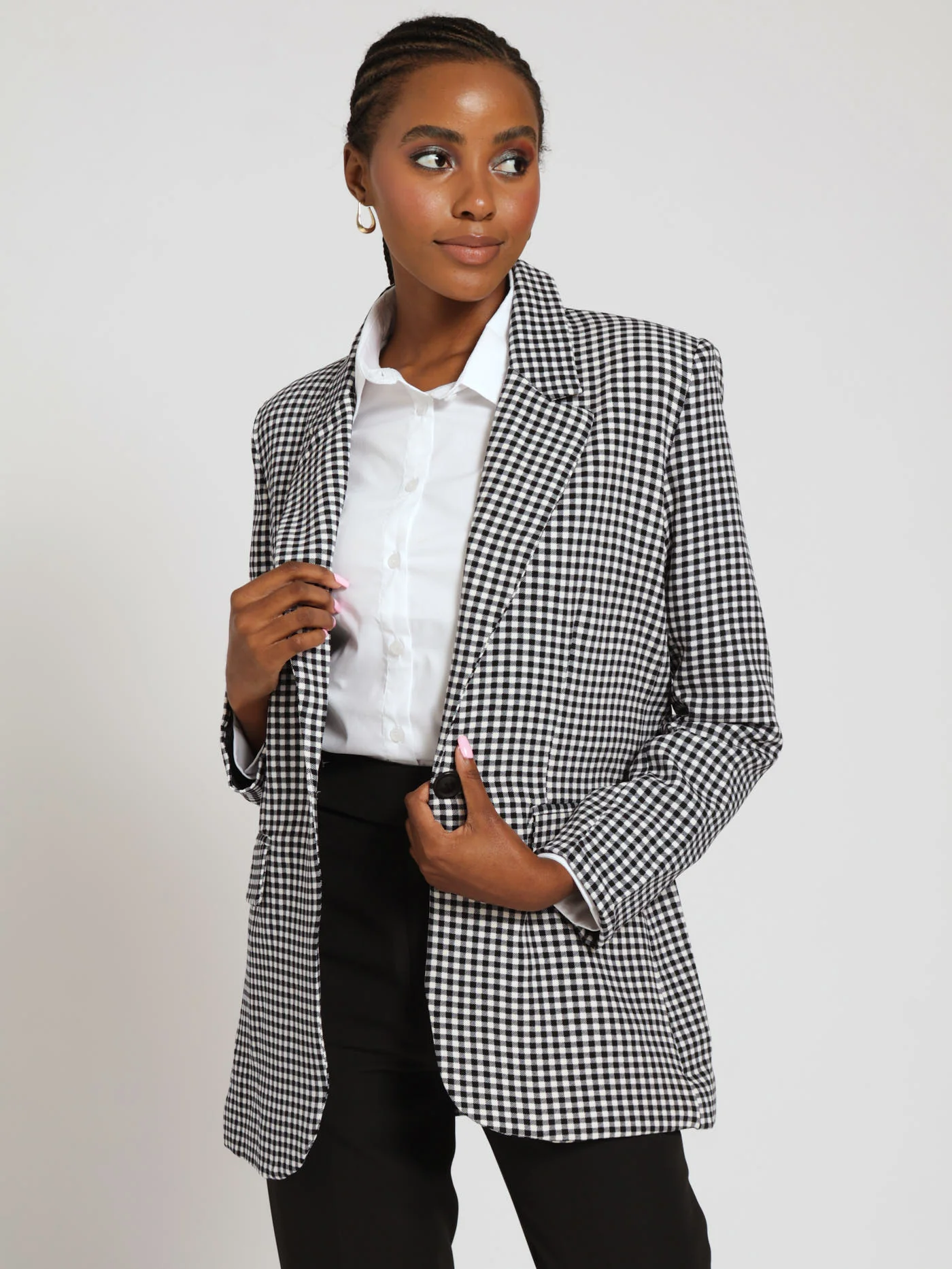 Gingham Straight Blazer - Check