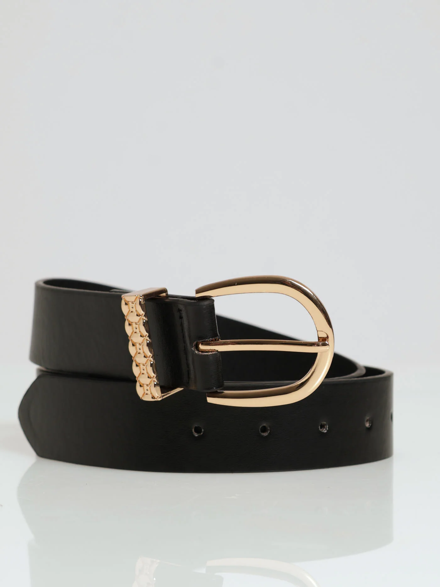 Gold Buckle & Monogram Loop Core Belt - Black