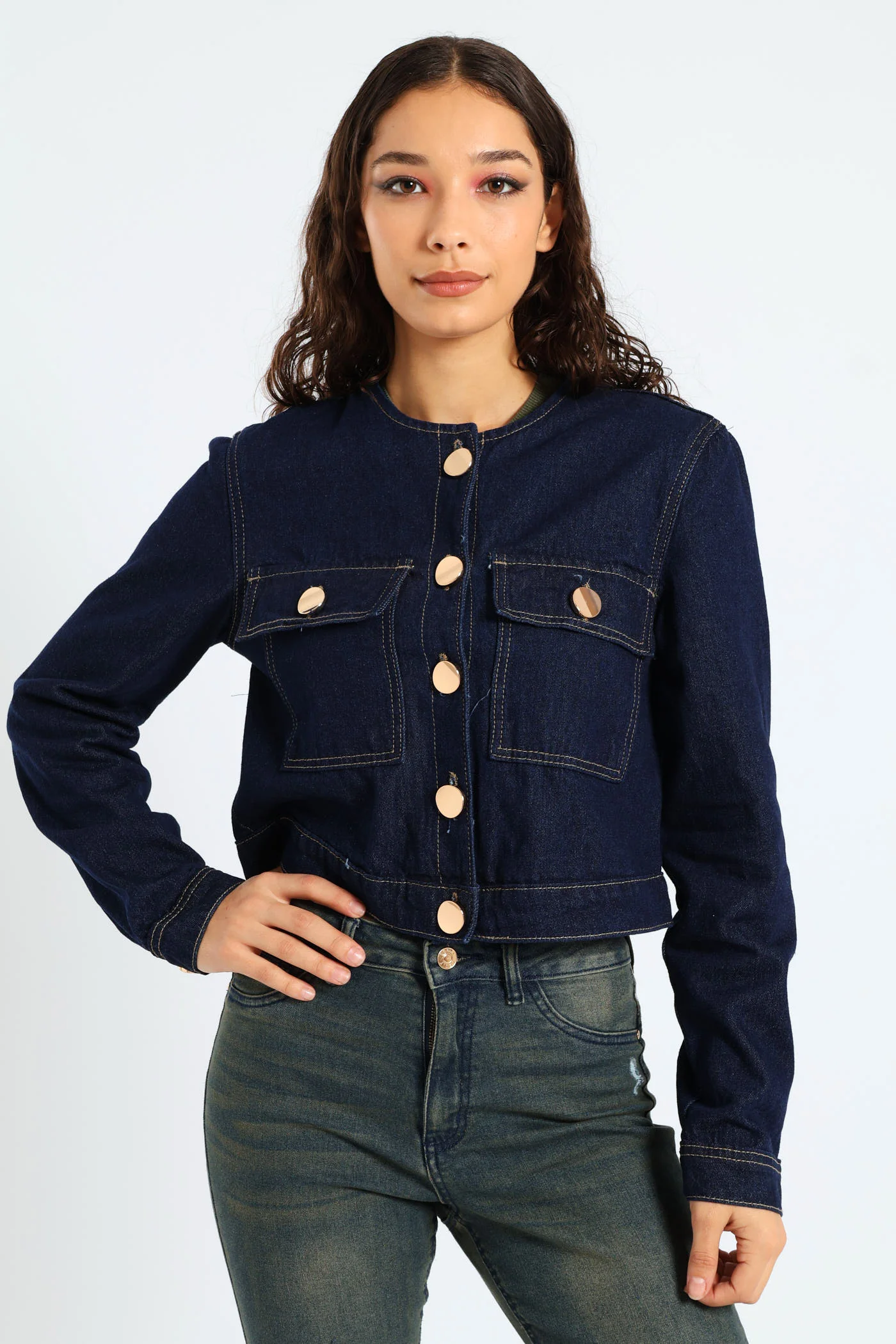 Gold Button Denim Jacket - Ink