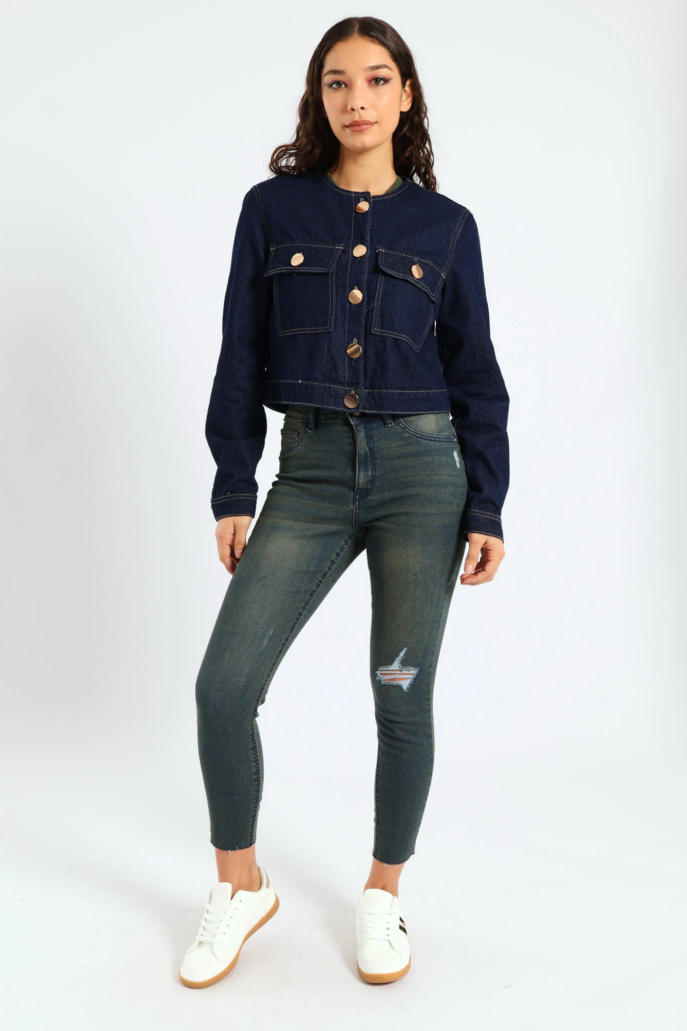 Gold Button Denim Jacket - Ink - Image 2