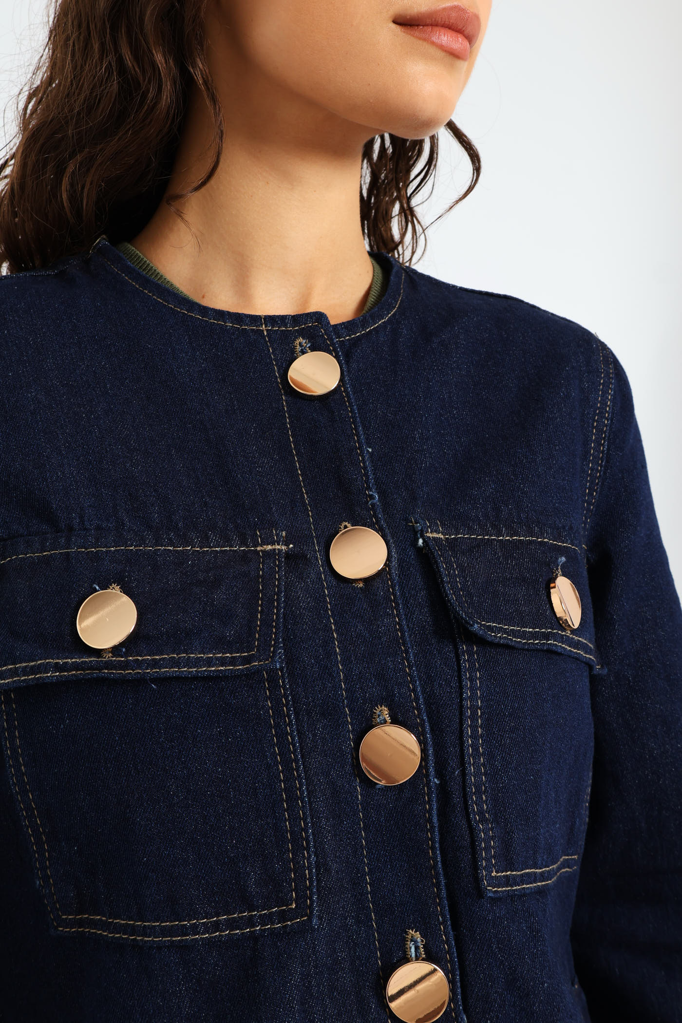 Gold Button Denim Jacket - Ink - Image 4