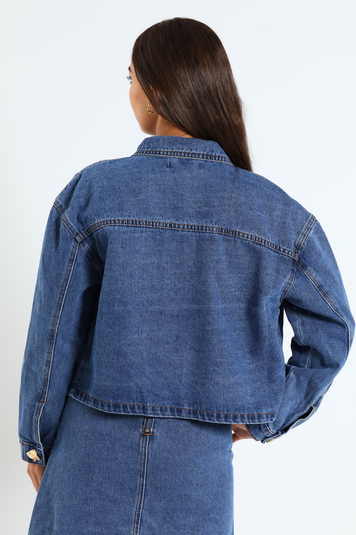 Gold Button Denim Jacket - Medium Wash - Image 2