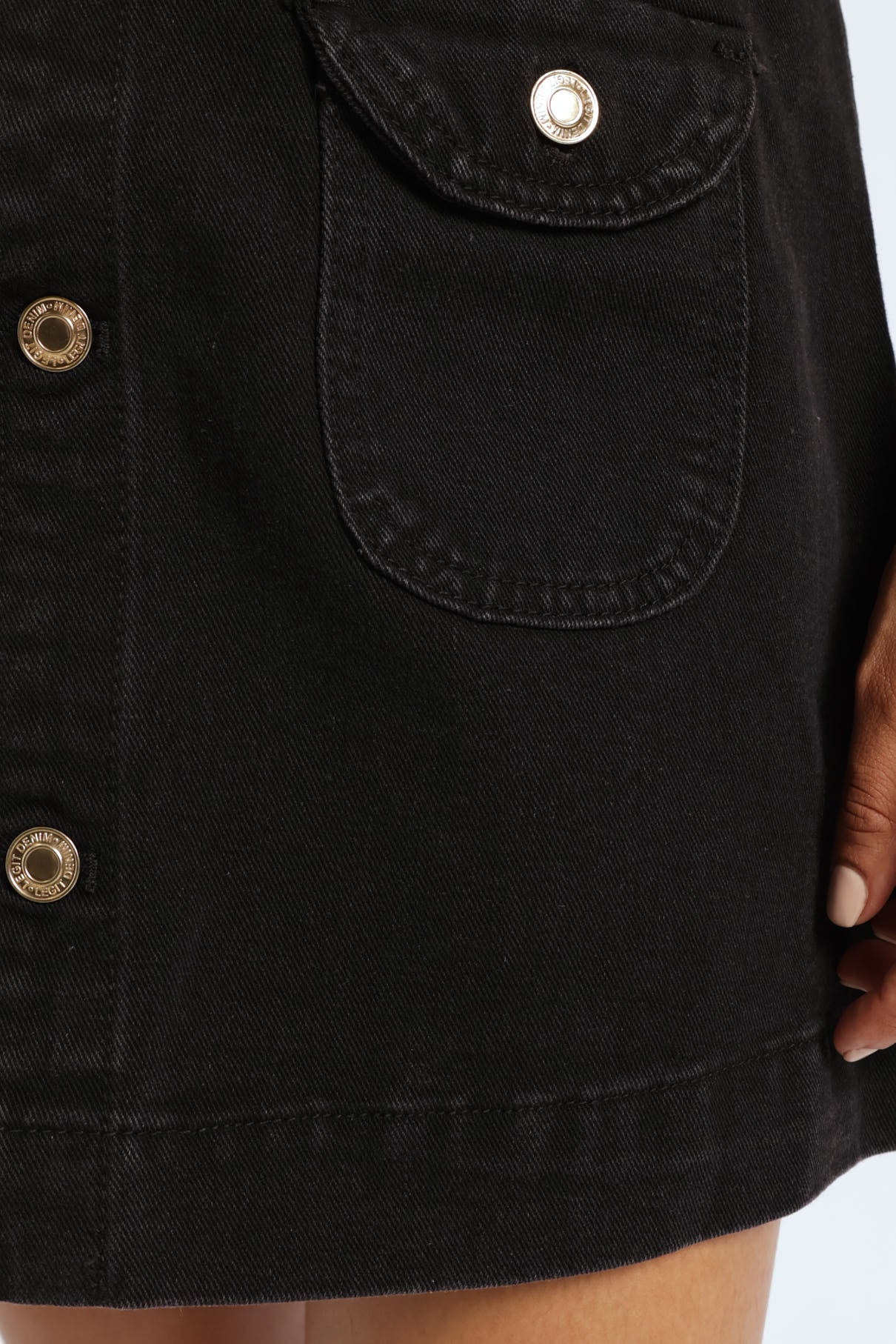 Gold Button Denim Pinafore Dress - Black - Image 5