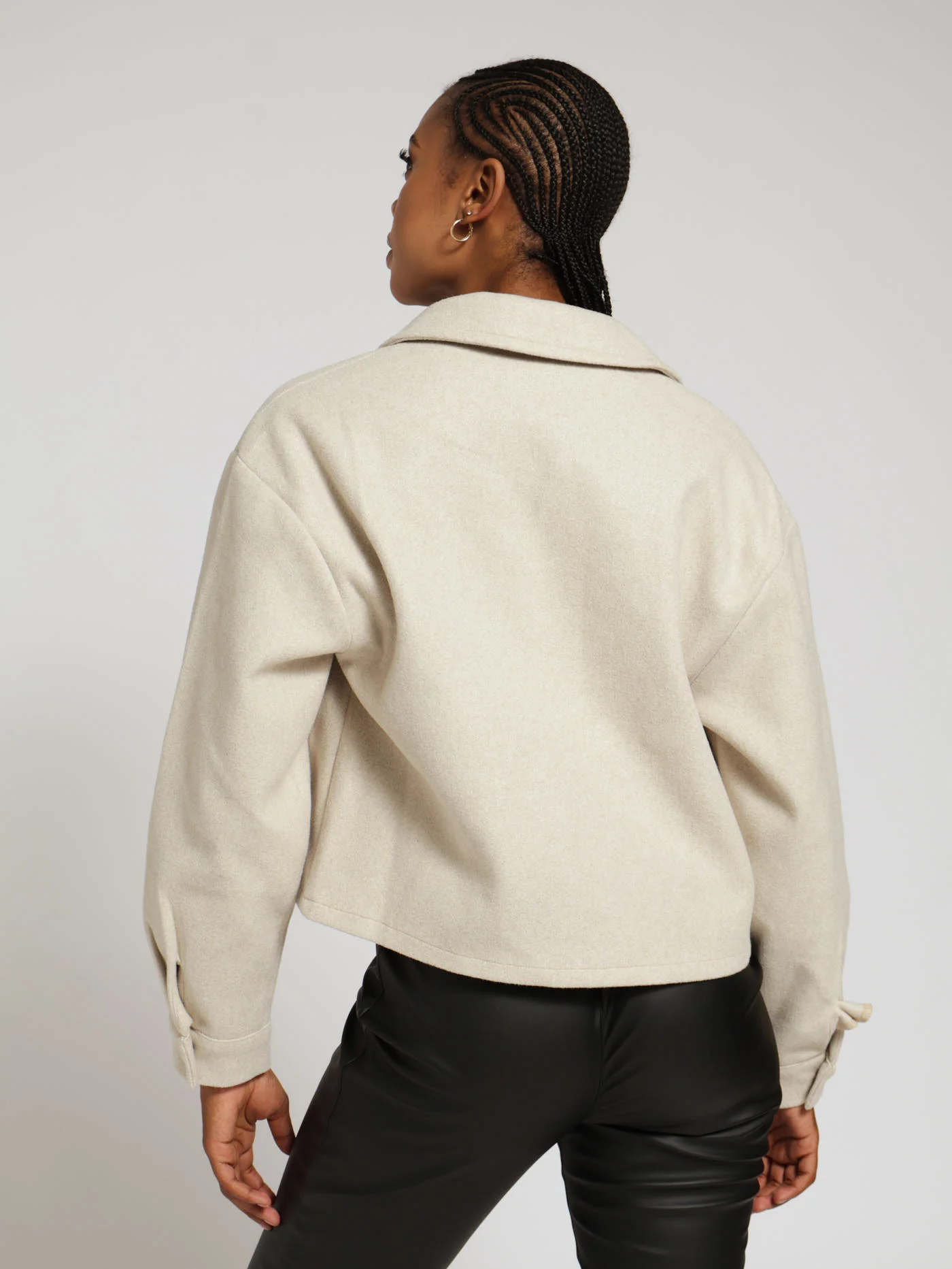 Gold Button Oatmeal Shacket - Beige - Image 3