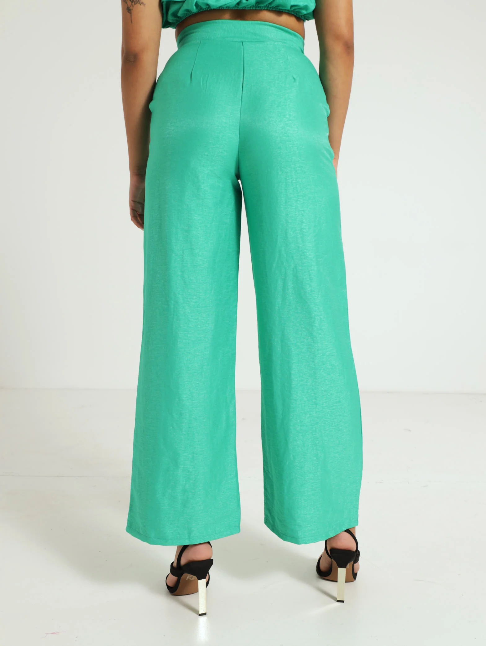 Gold Button Pin Tuck Wide Leg Pants - Image 4