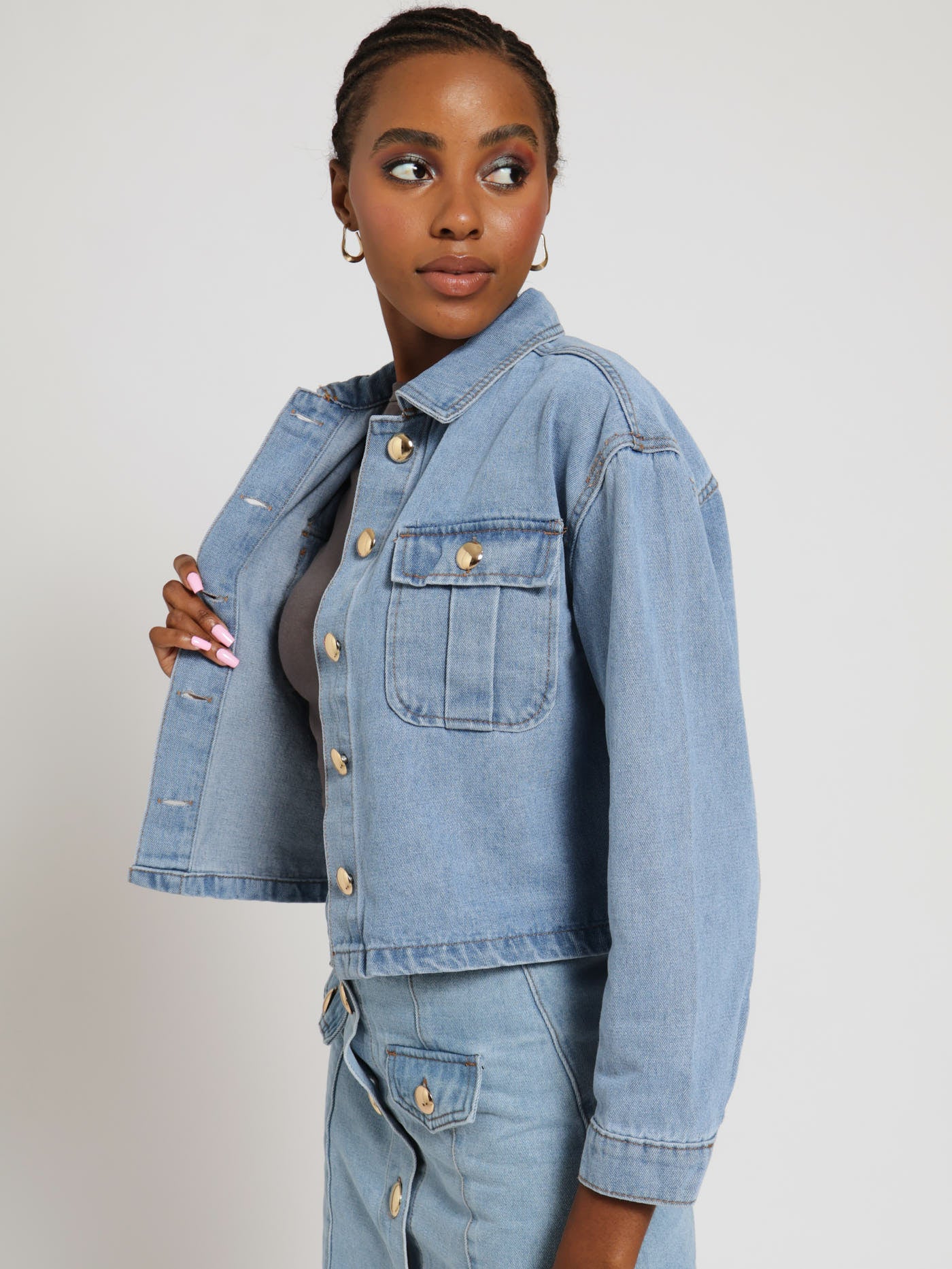 Gold Button Shacket - Stonewash - Image 2