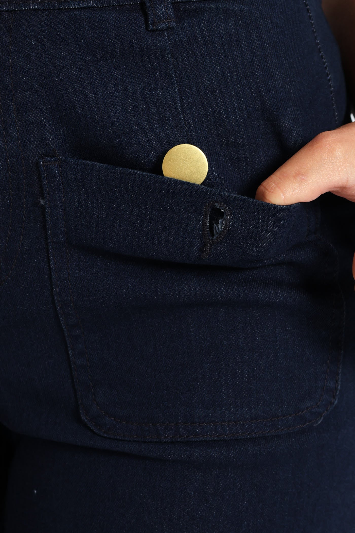 Gold Button Wide Leg Jean - Dark Wash Ink - Image 5