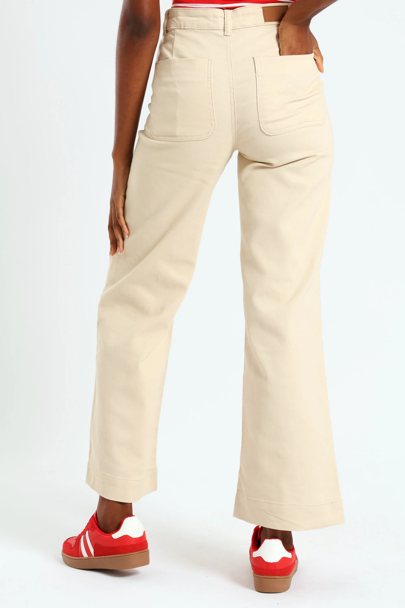Gold Button Wide Leg Pants - Stone - Image 4