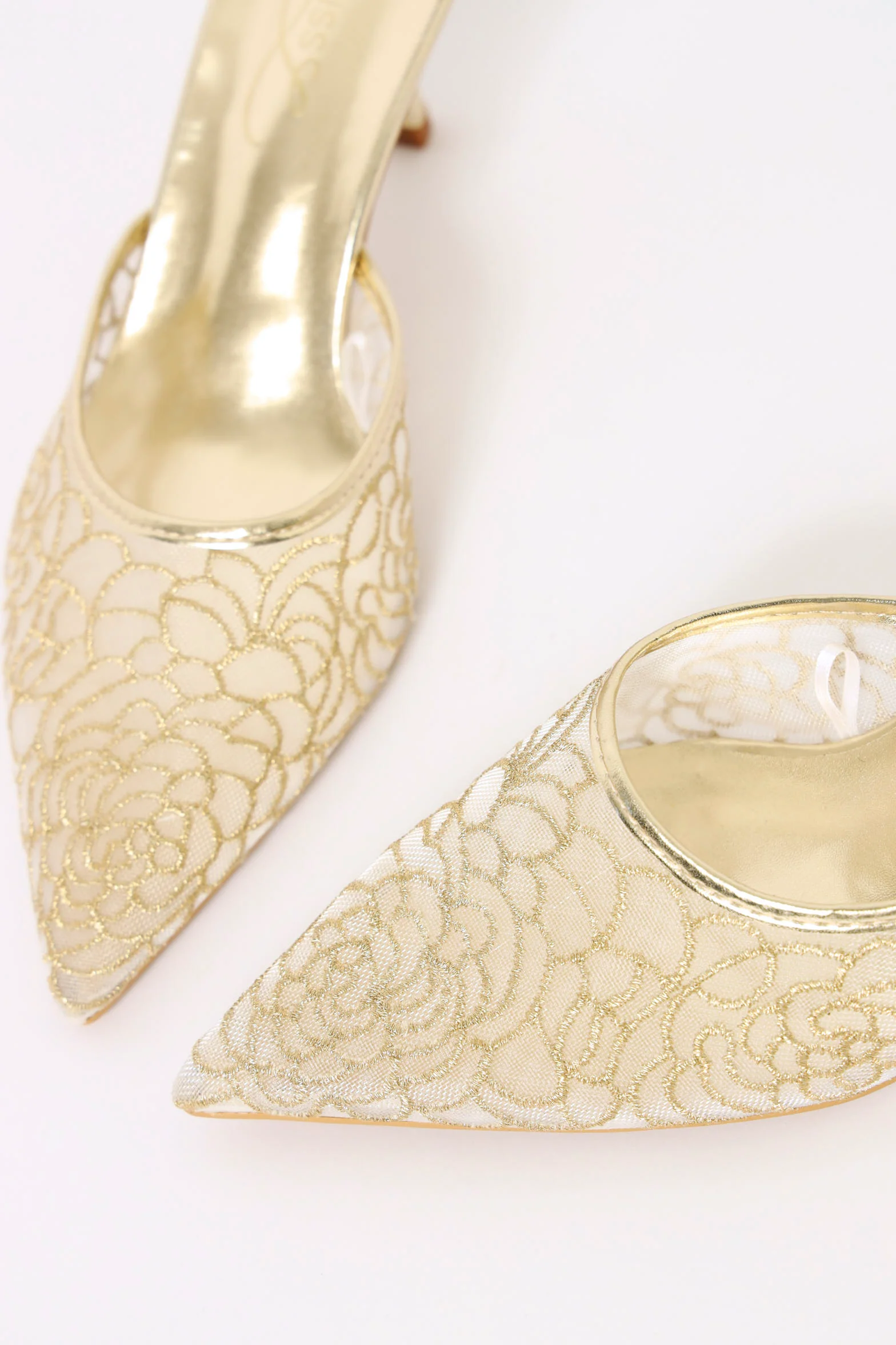 Gold Embroidered Mesh Slip On Heel - Gold - Image 2