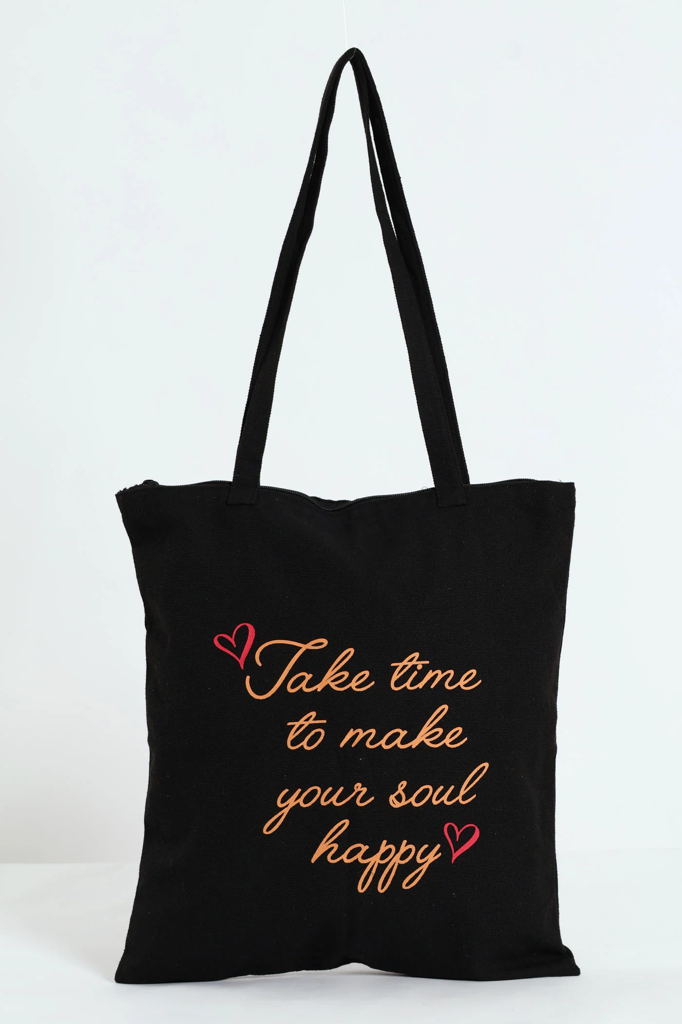 Gold Slogan Canvas Shopper Bag - Black