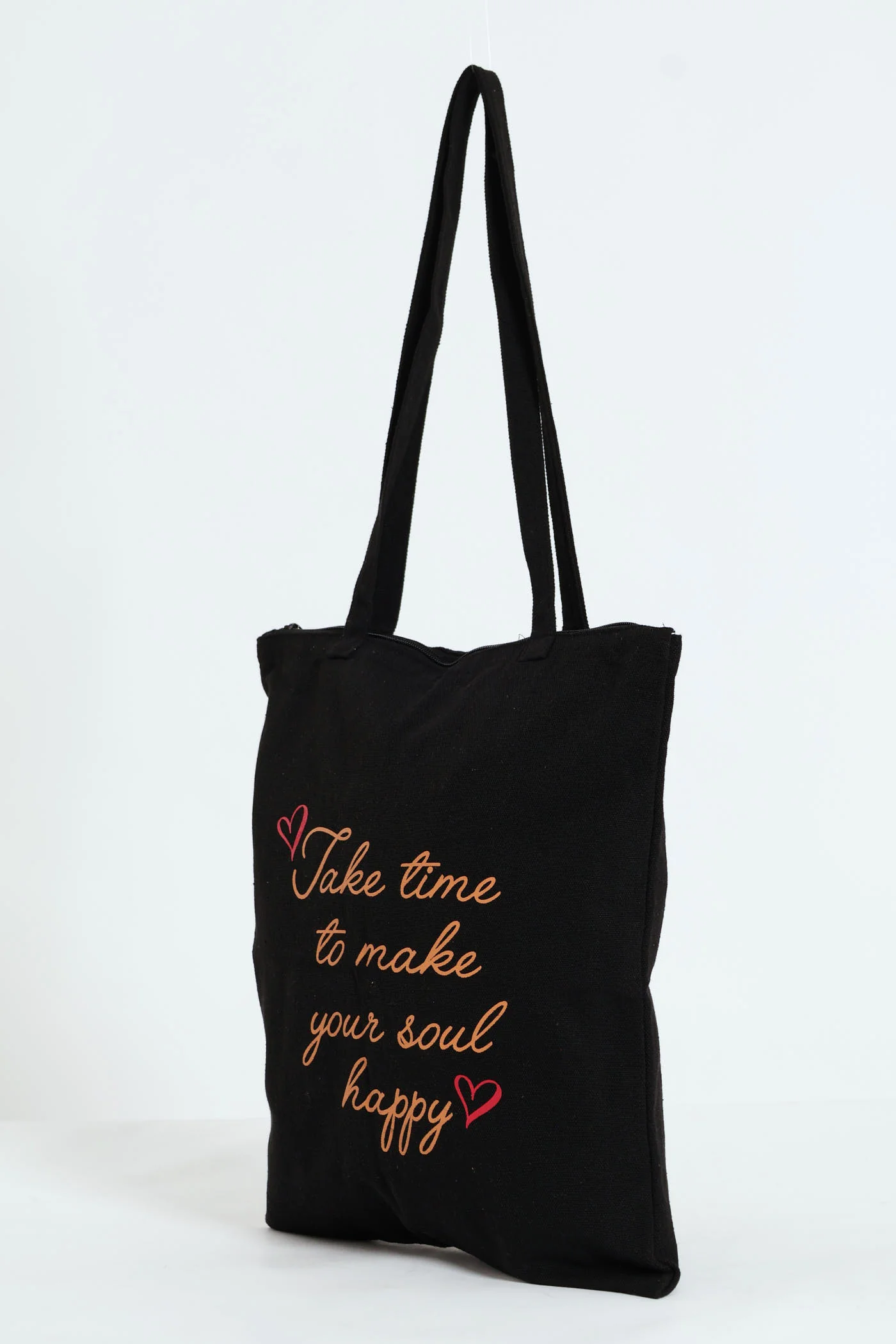 Gold Slogan Canvas Shopper Bag - Black - Image 3