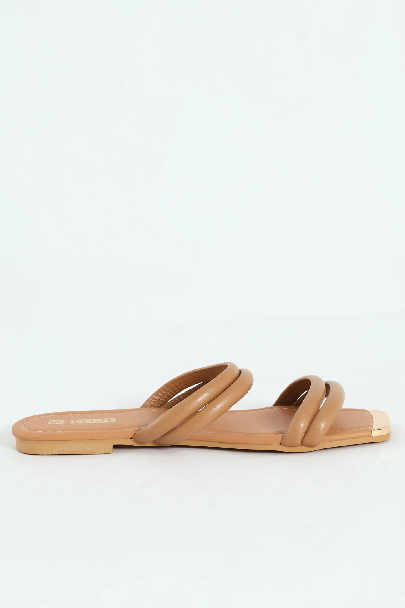 Gold Toe Cap Flat Double Multistrap Sandal - Taupe - Image 3