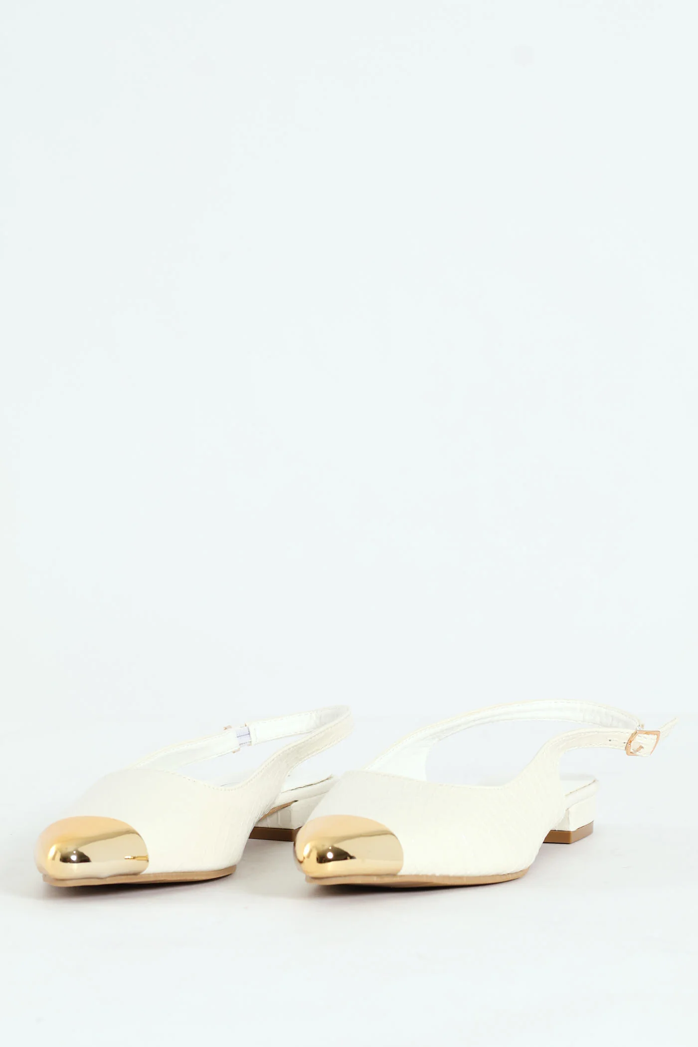 Gold Toe Cap Pointy Croc Slingback Pump - White - Image 2