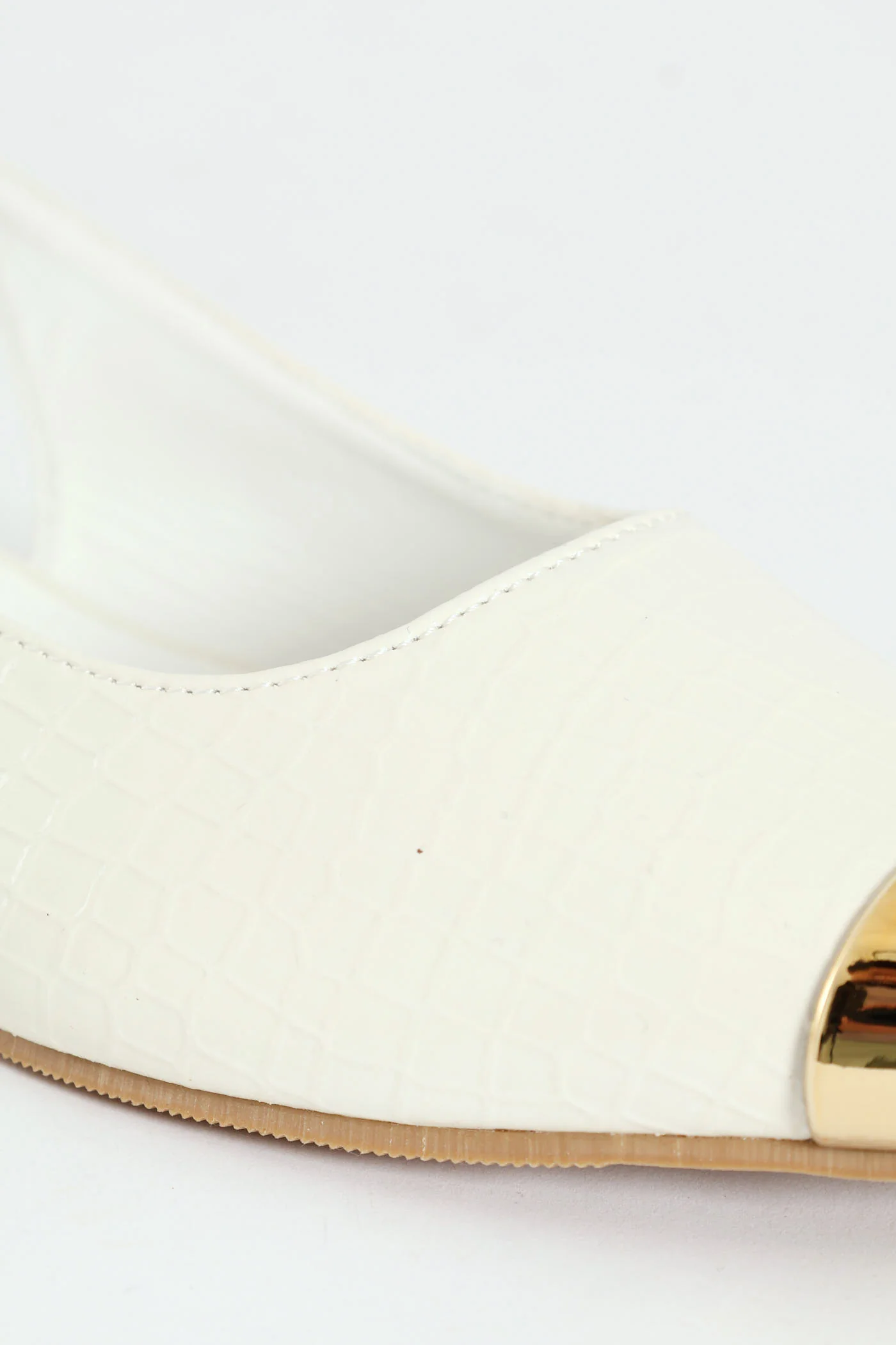 Gold Toe Cap Pointy Croc Slingback Pump - White - Image 4