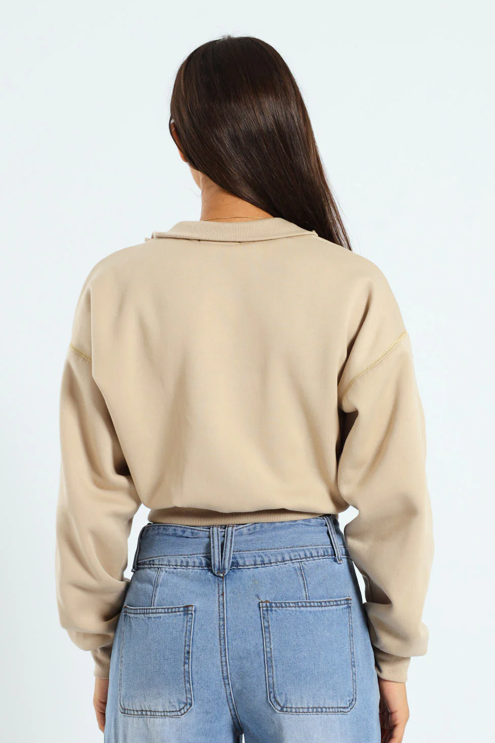 Gold Zip Detail Pullover - Stone - Image 5