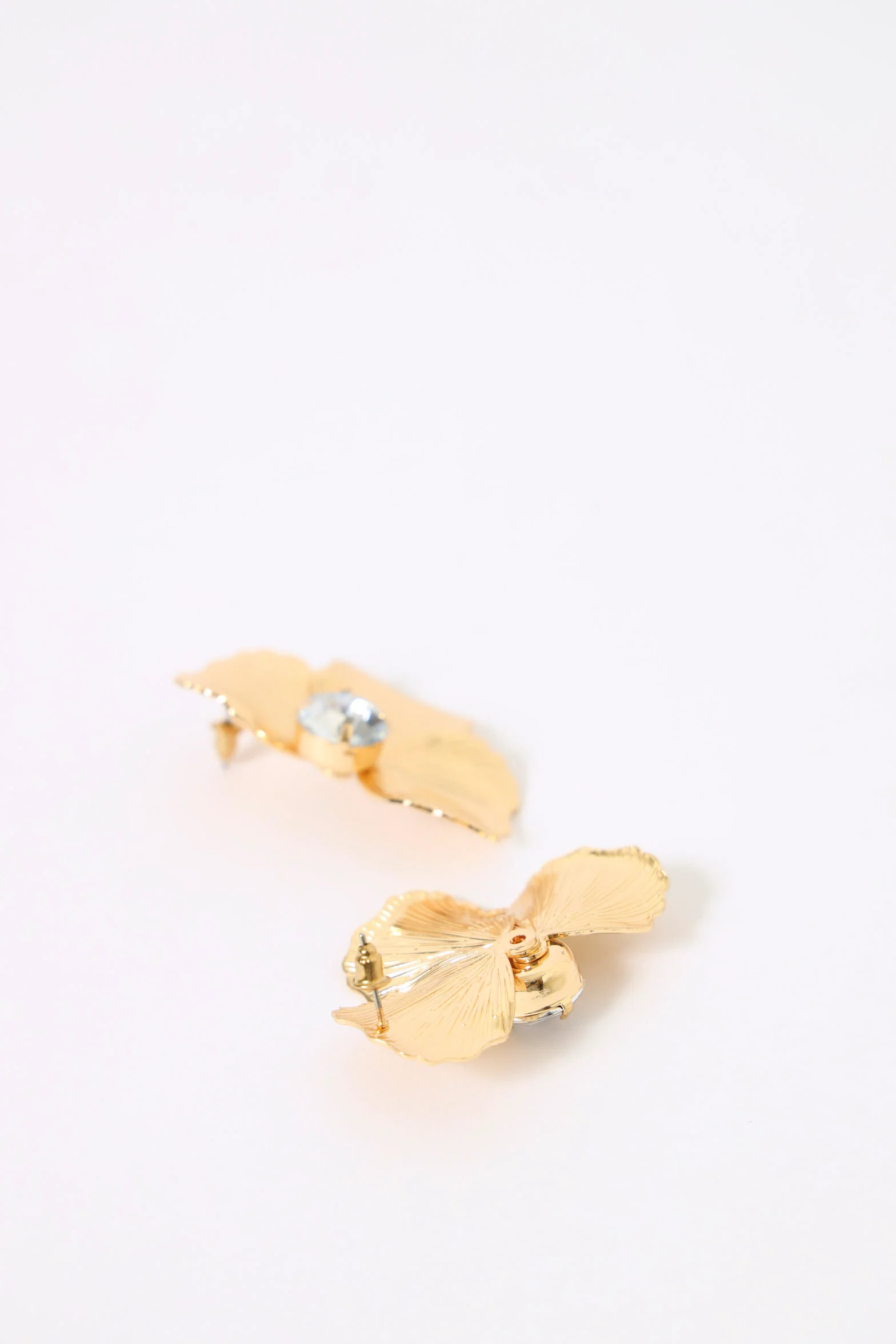 Half Flower Diamante Earrings - Gold - Image 3