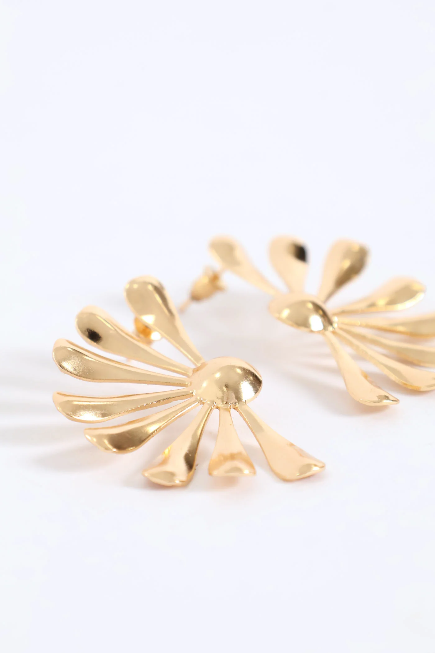 Half Flower Statement Earrings - Gold