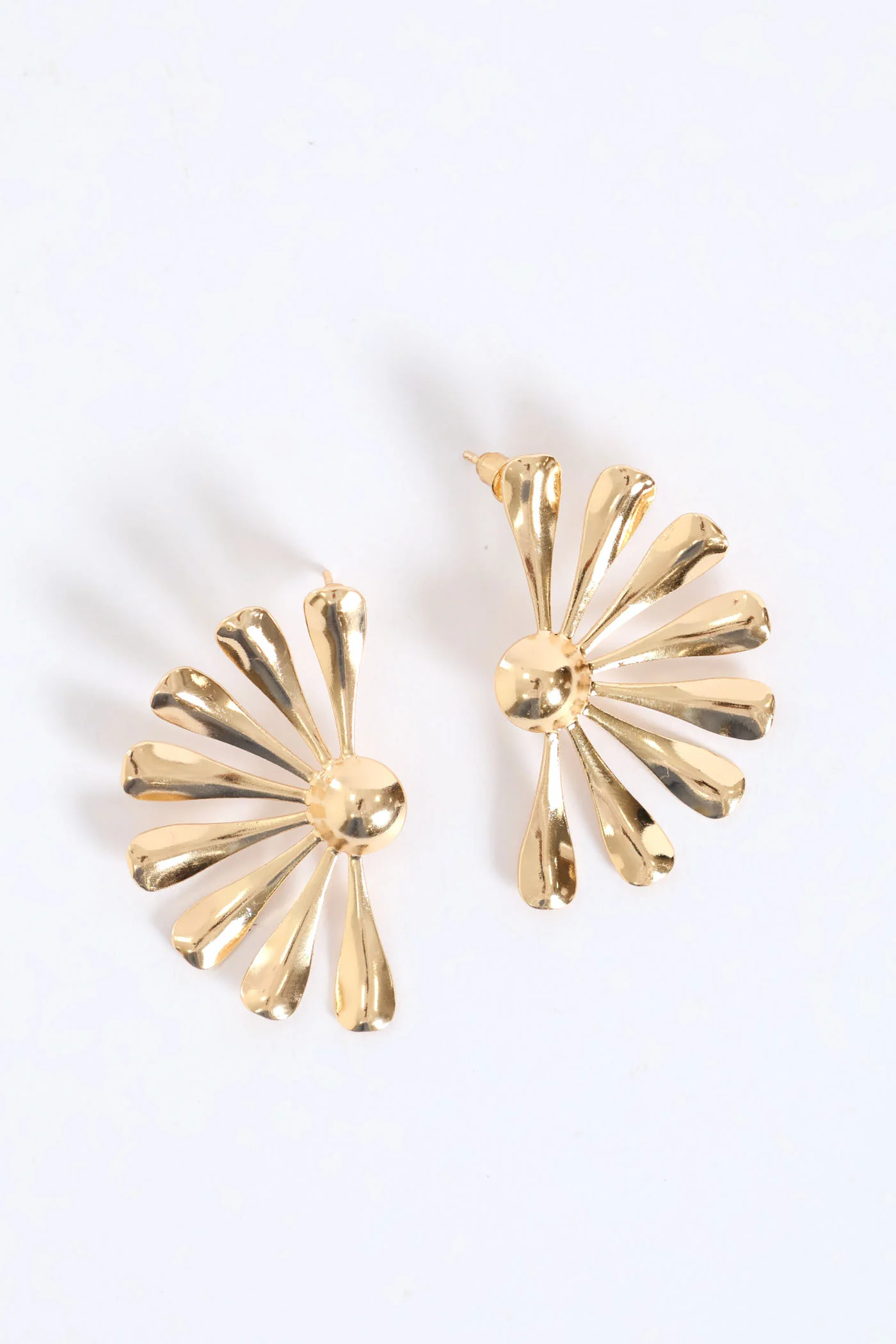 Half Flower Statement Earrings - Gold - Image 2