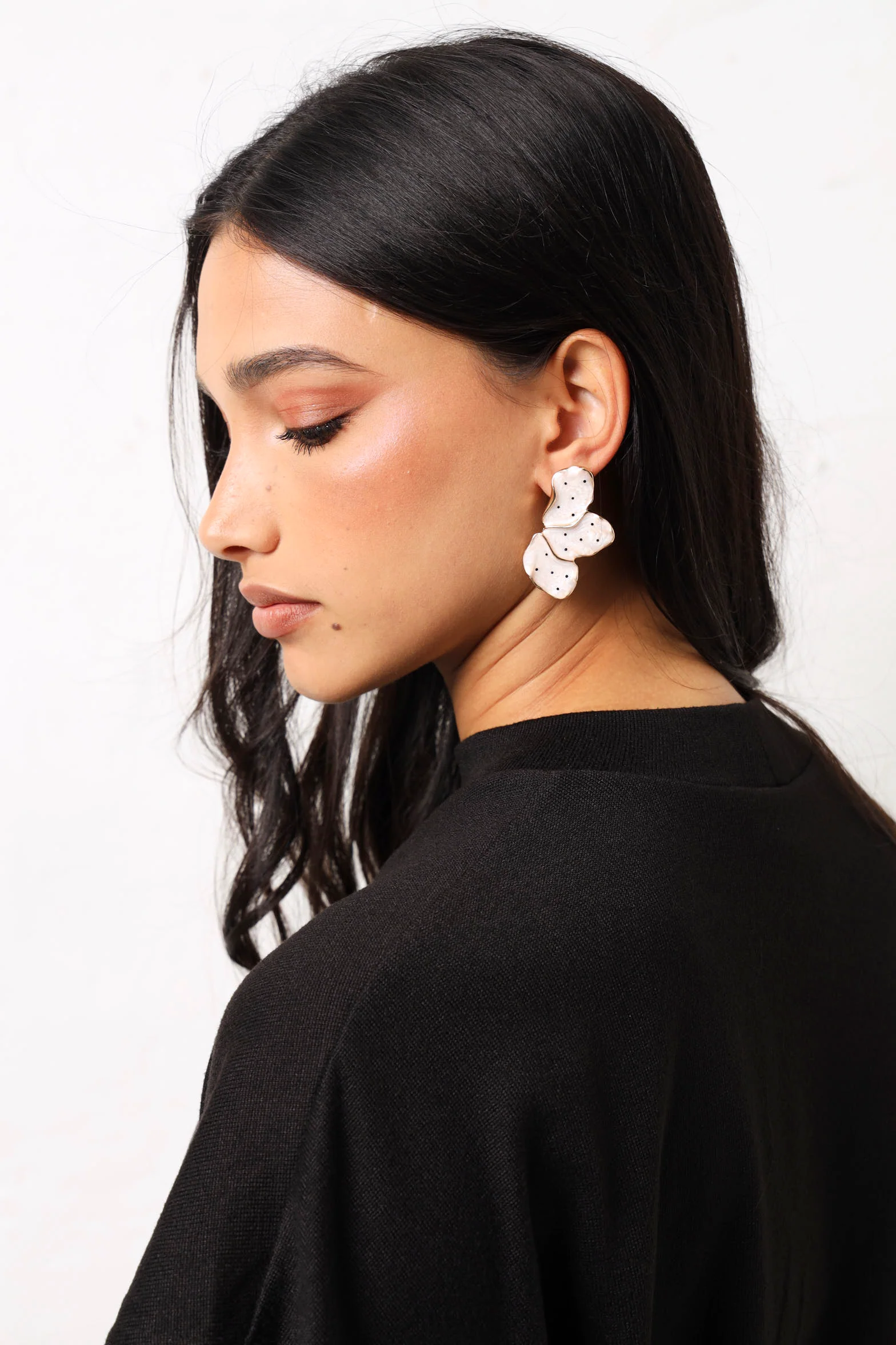 Half Flower Statement Earrings - Multi - Image 2