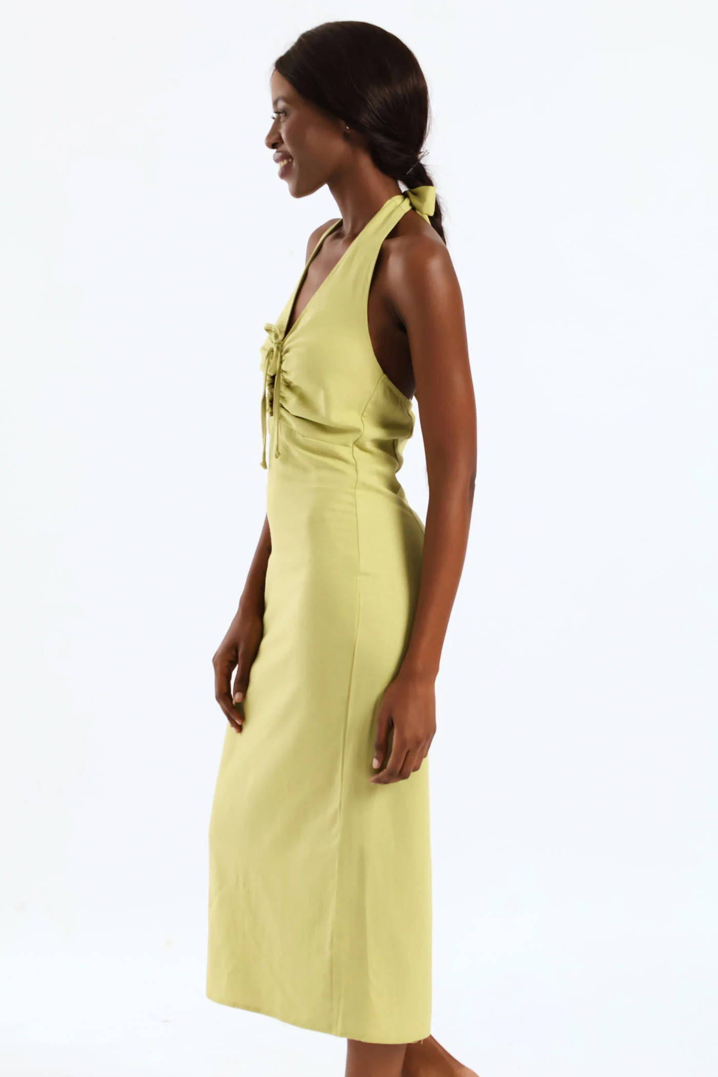 Halter Detail Linen Dress - Sage - Image 4