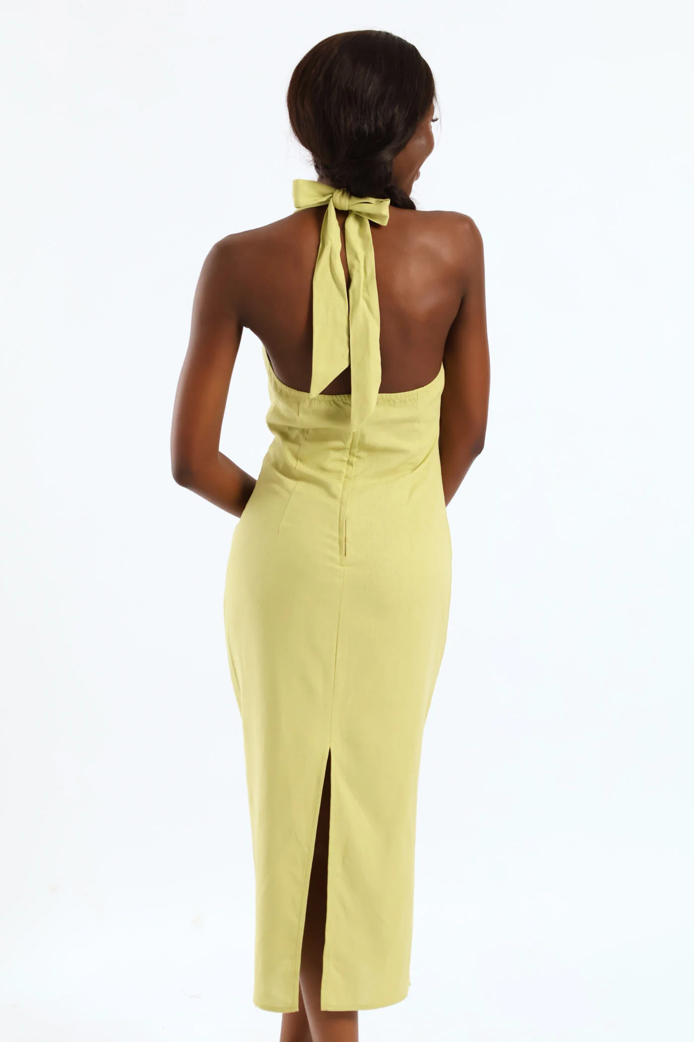 Halter Detail Linen Dress - Sage - Image 5