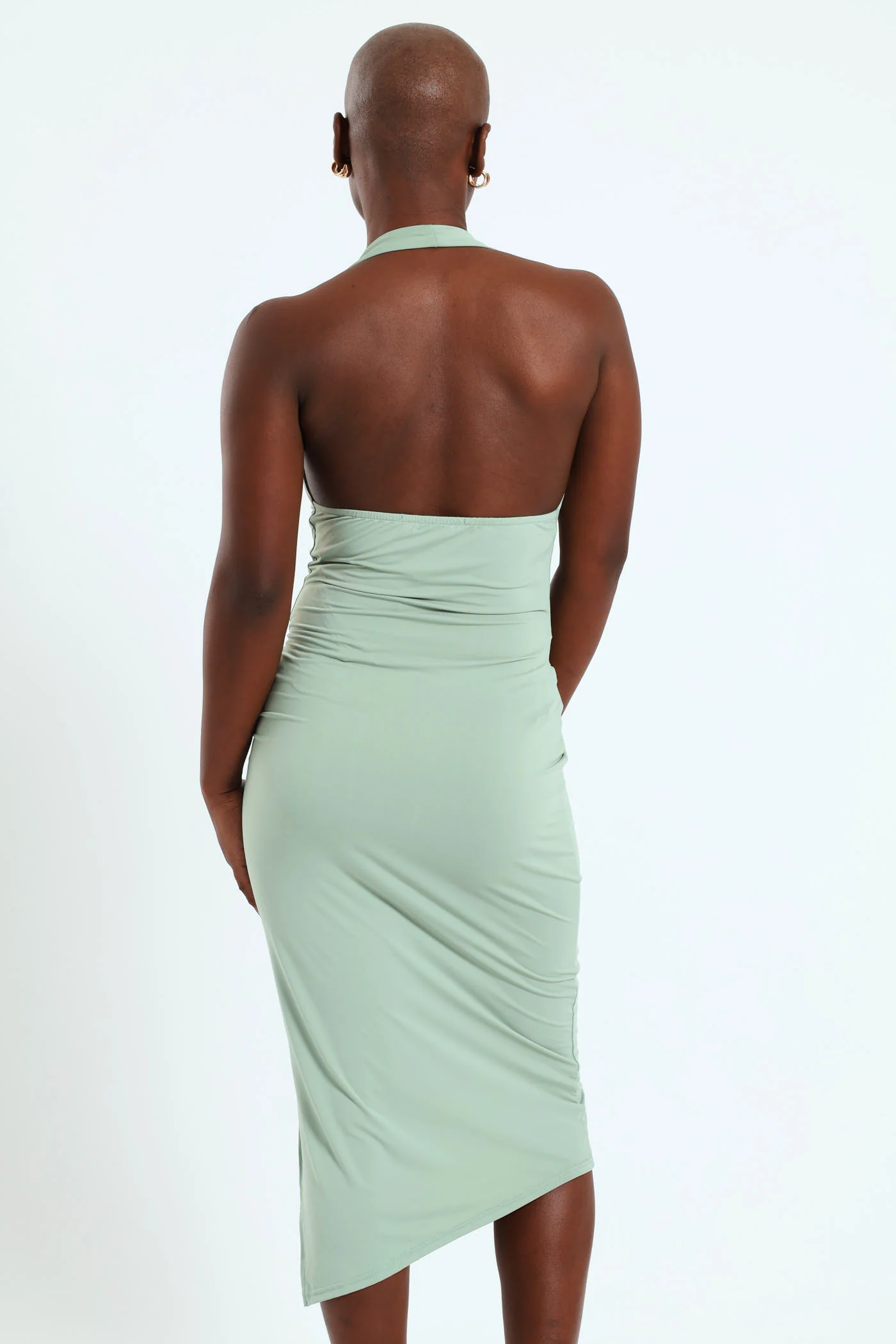 Halter Neck Midi Bodycon Dress - Sage - Image 4