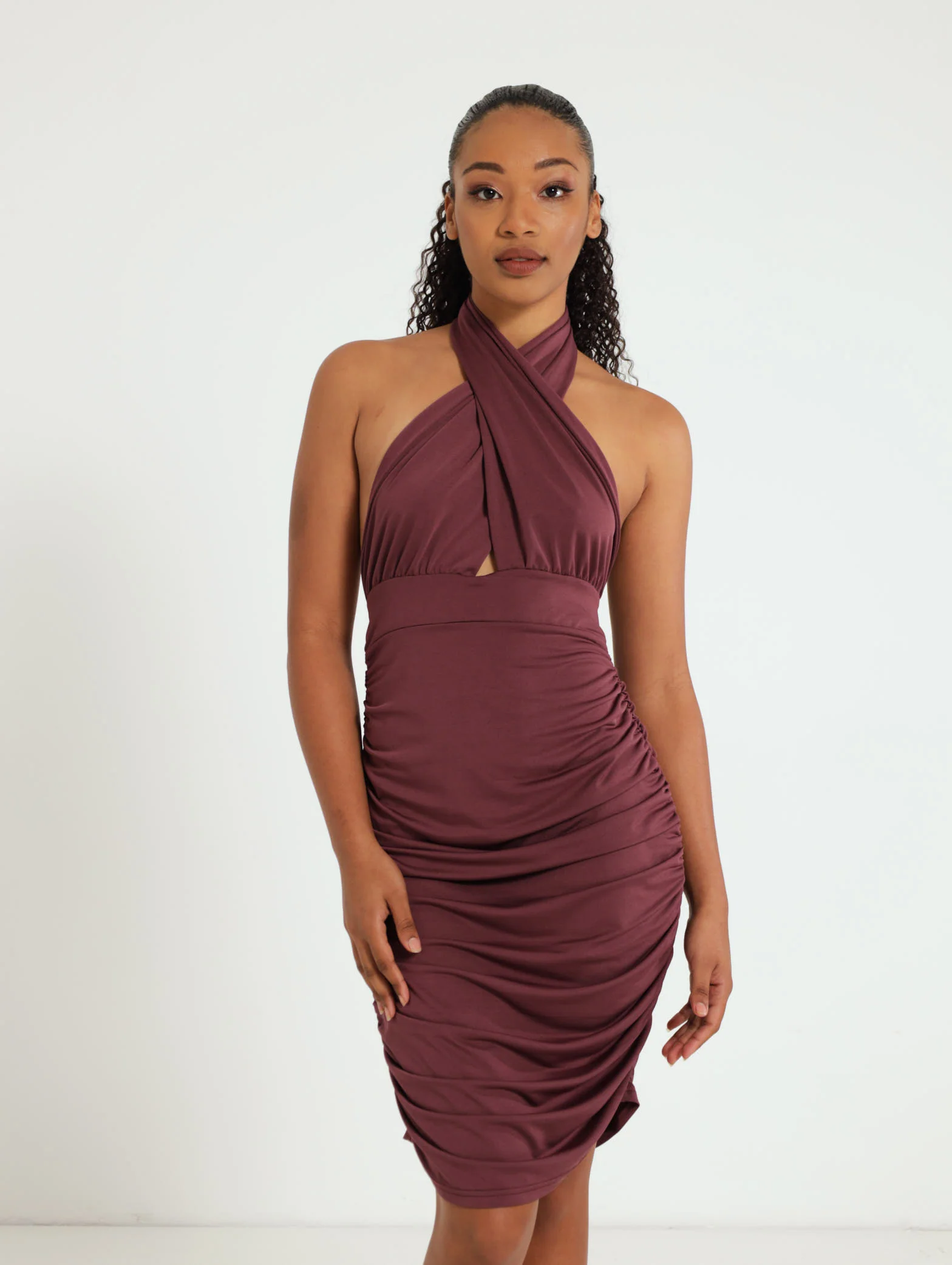 Halter Neck Slinky Cutout Dress