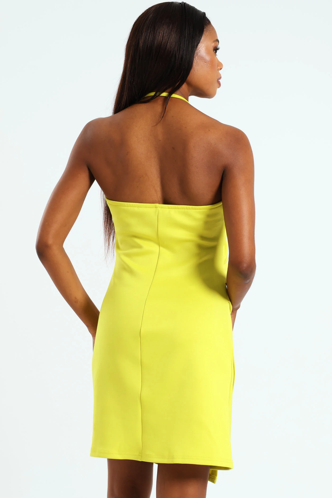 Halter Side Gauged Wrap Mini Dress - Lime - Image 5