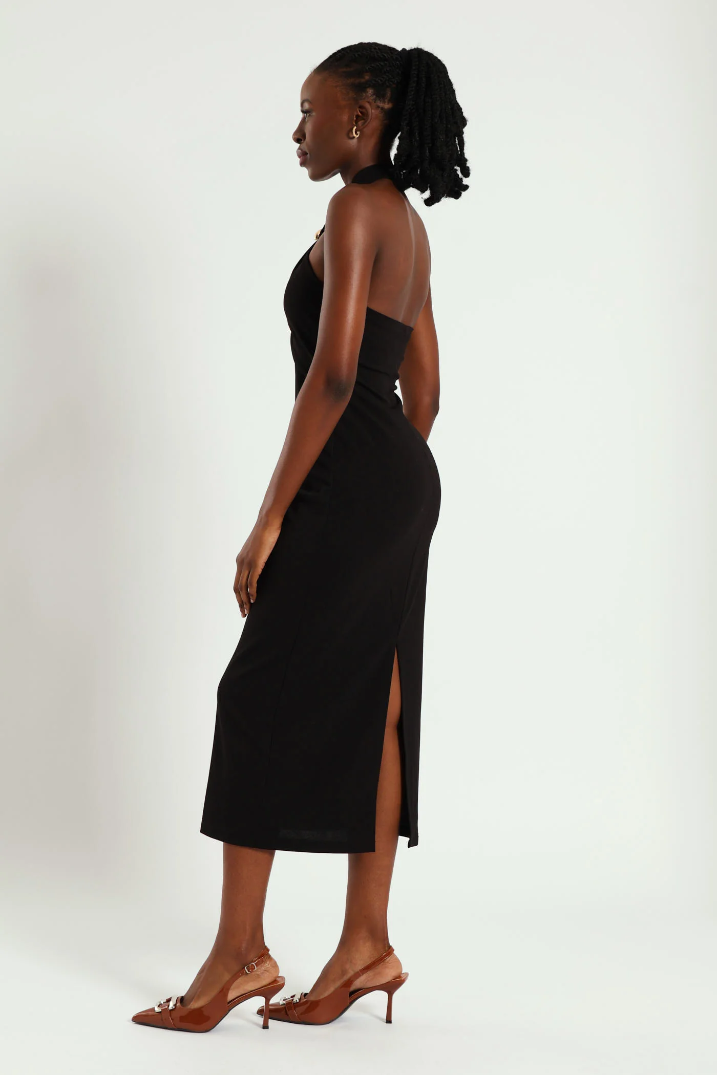 Halterneck Trim Detail Bodycon Dress - Black - Image 4