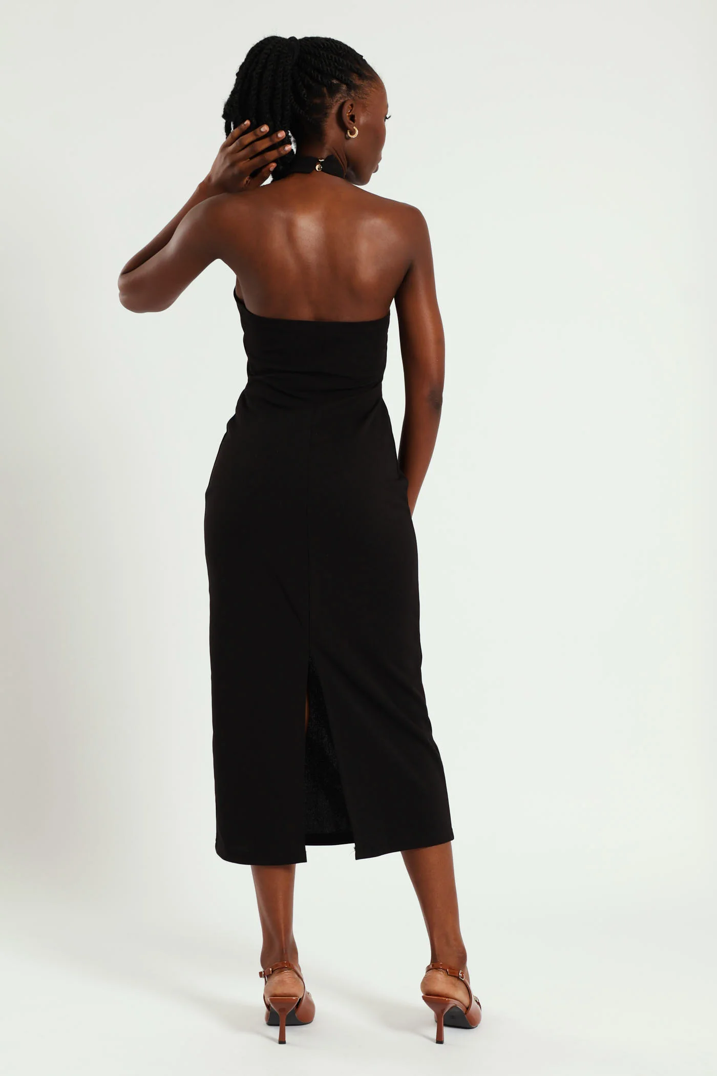 Halterneck Trim Detail Bodycon Dress - Black - Image 5
